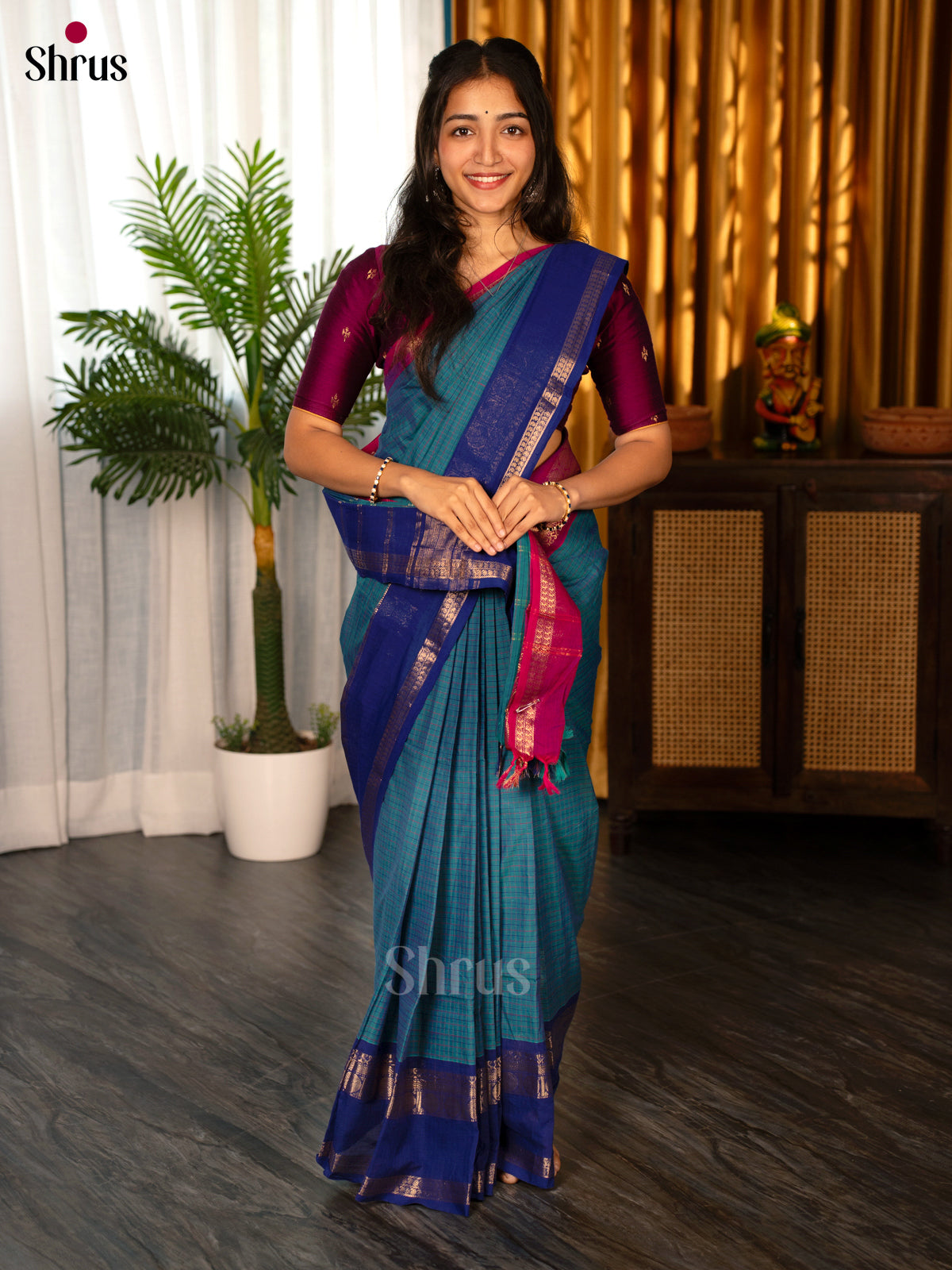 Teal & Blue -  Chettinad Cotton Saree