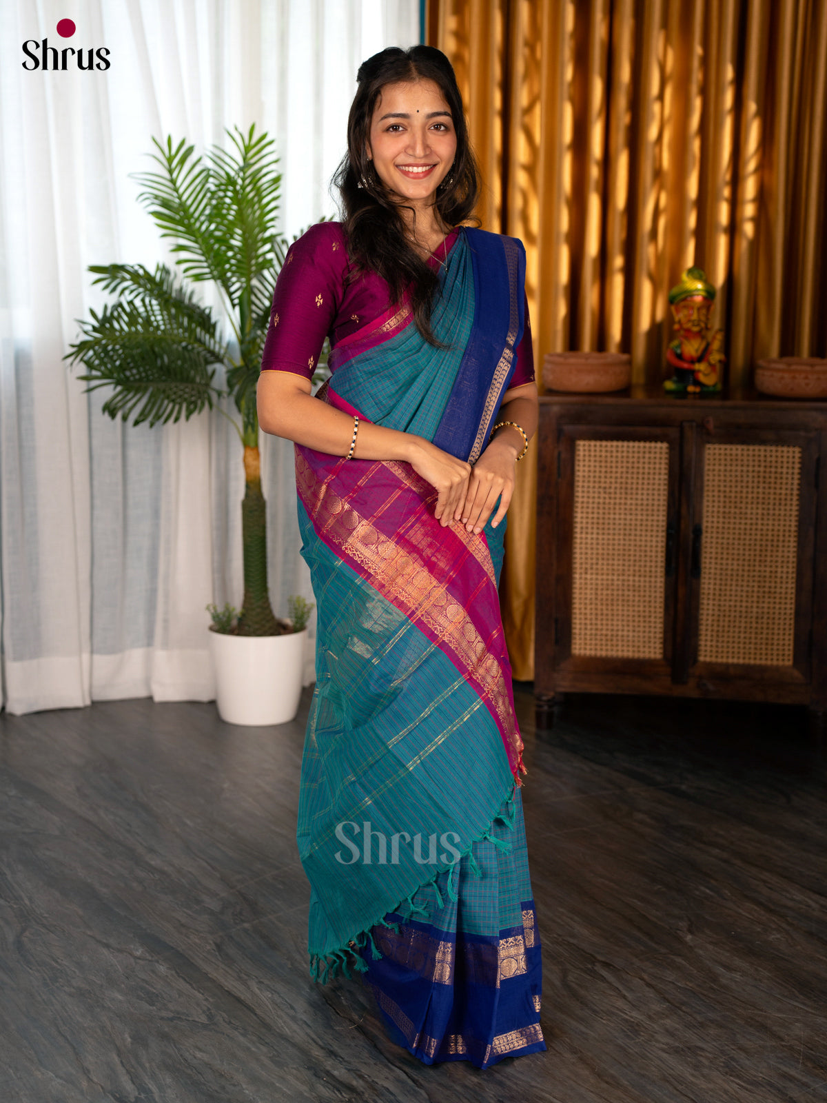 Teal & Blue -  Chettinad Cotton Saree