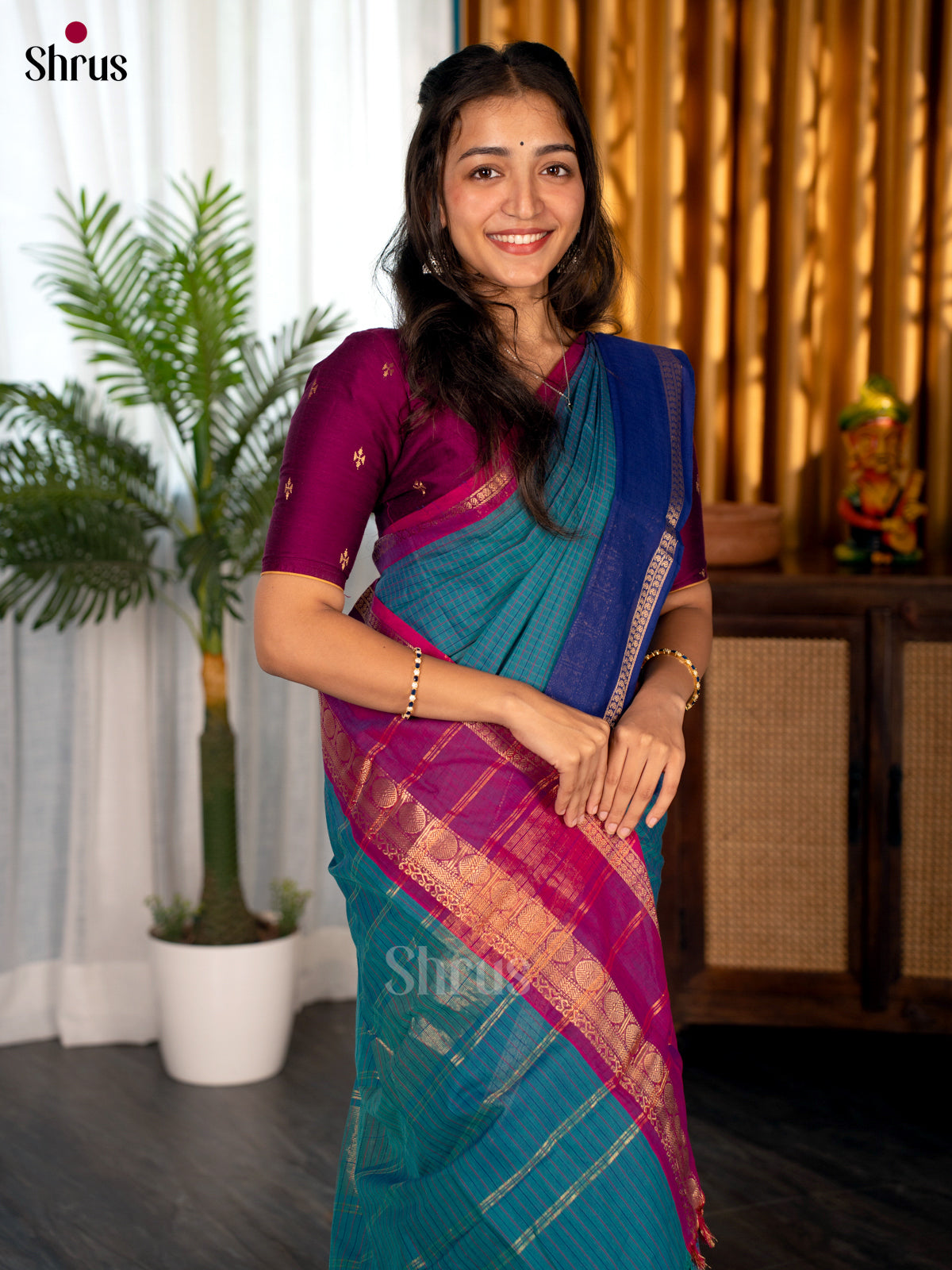 Teal & Blue -  Chettinad Cotton Saree