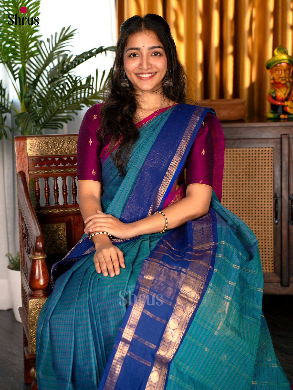 Teal & Blue -  Chettinad Cotton Saree