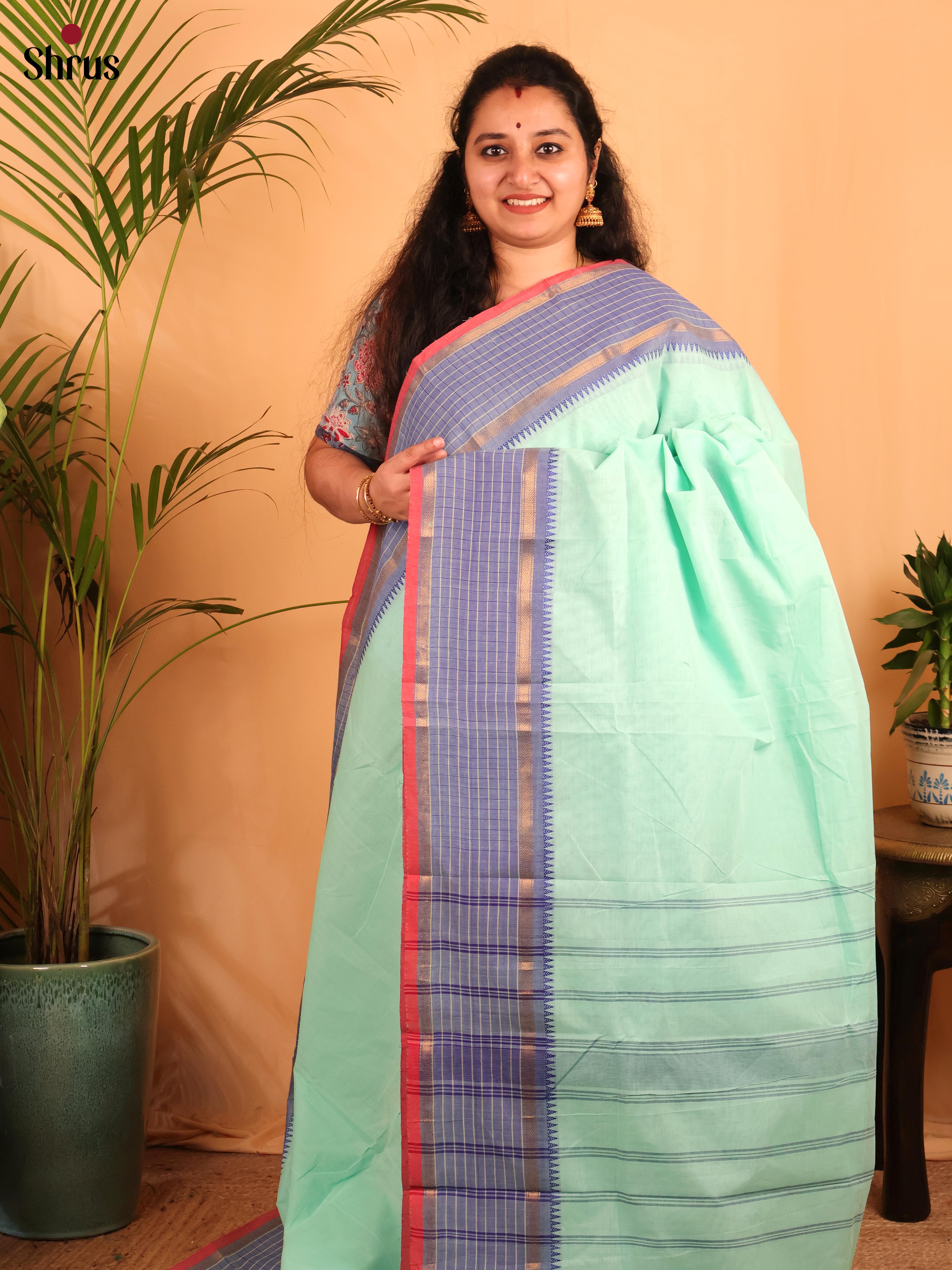 Ice Green & Purple - Chettinad Cotton Saree