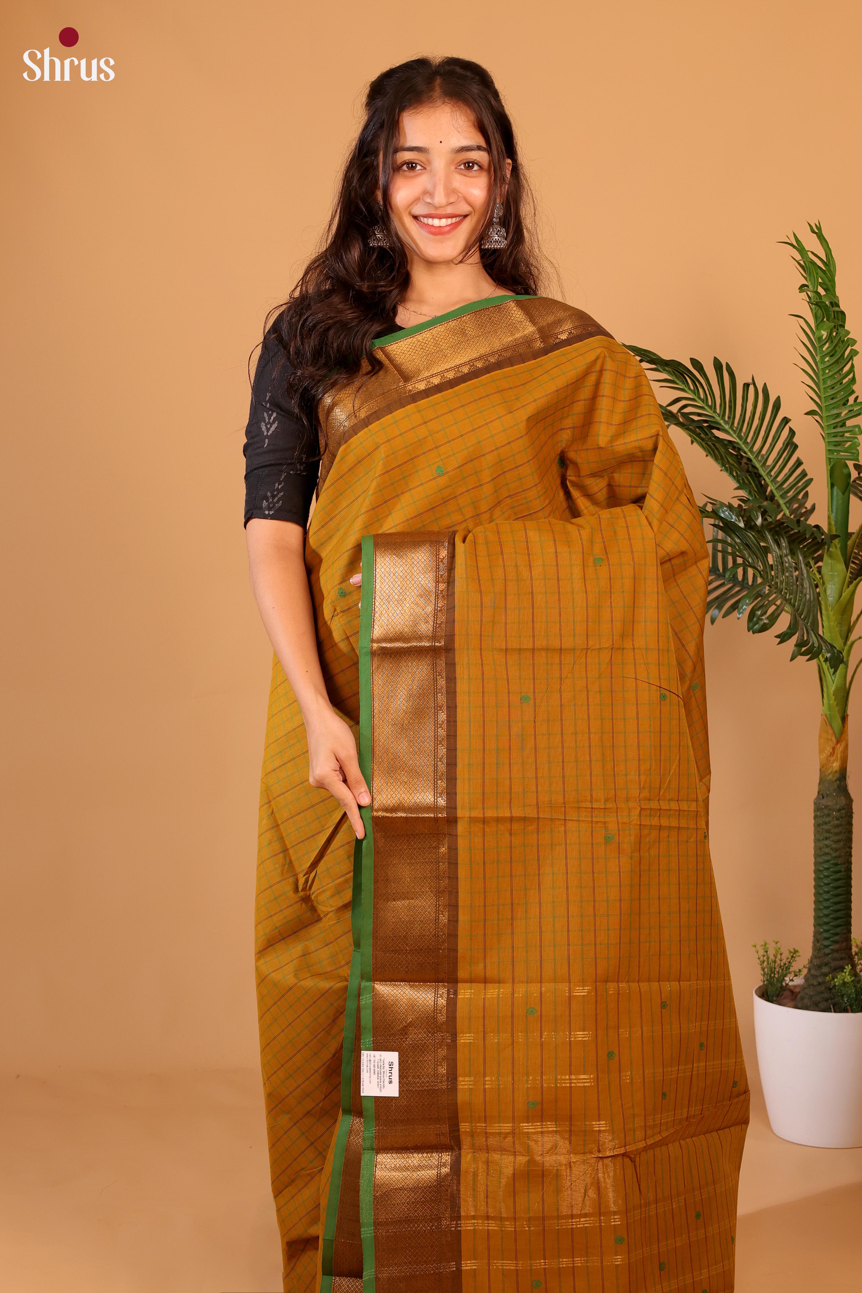 Mehandi & Brown - Chettinad Cotton Saree