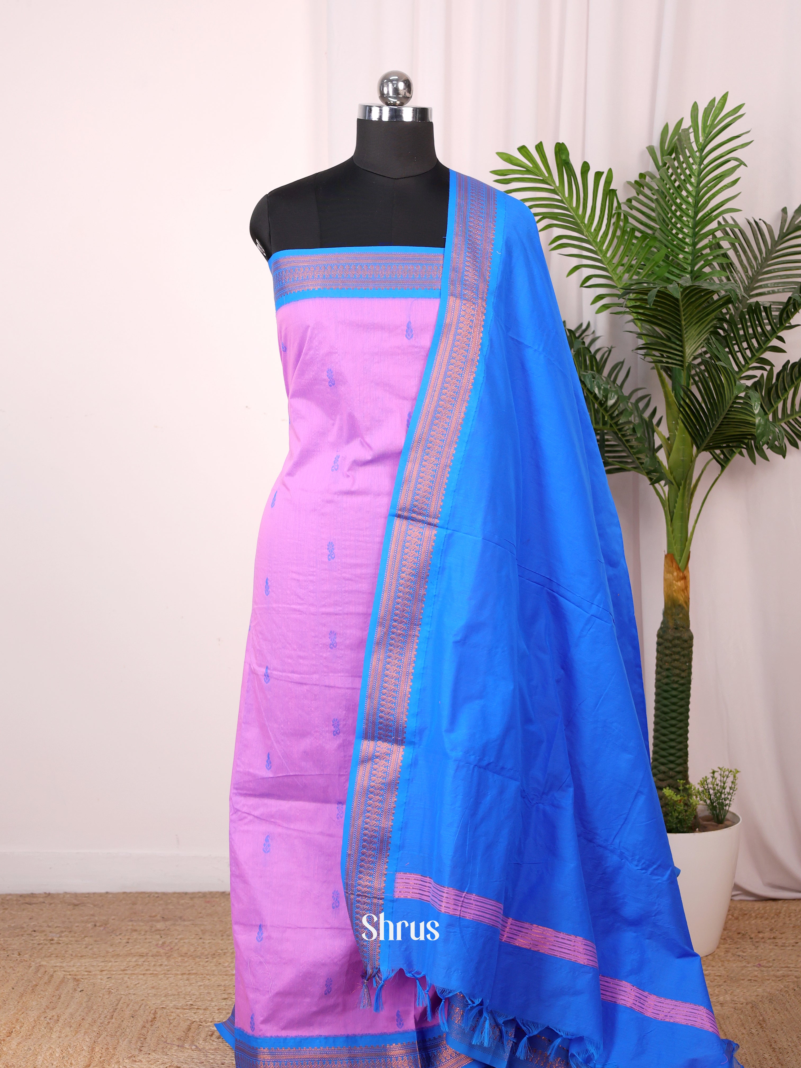 Pink & Blue - Kalyani Cotton salwar unstitch