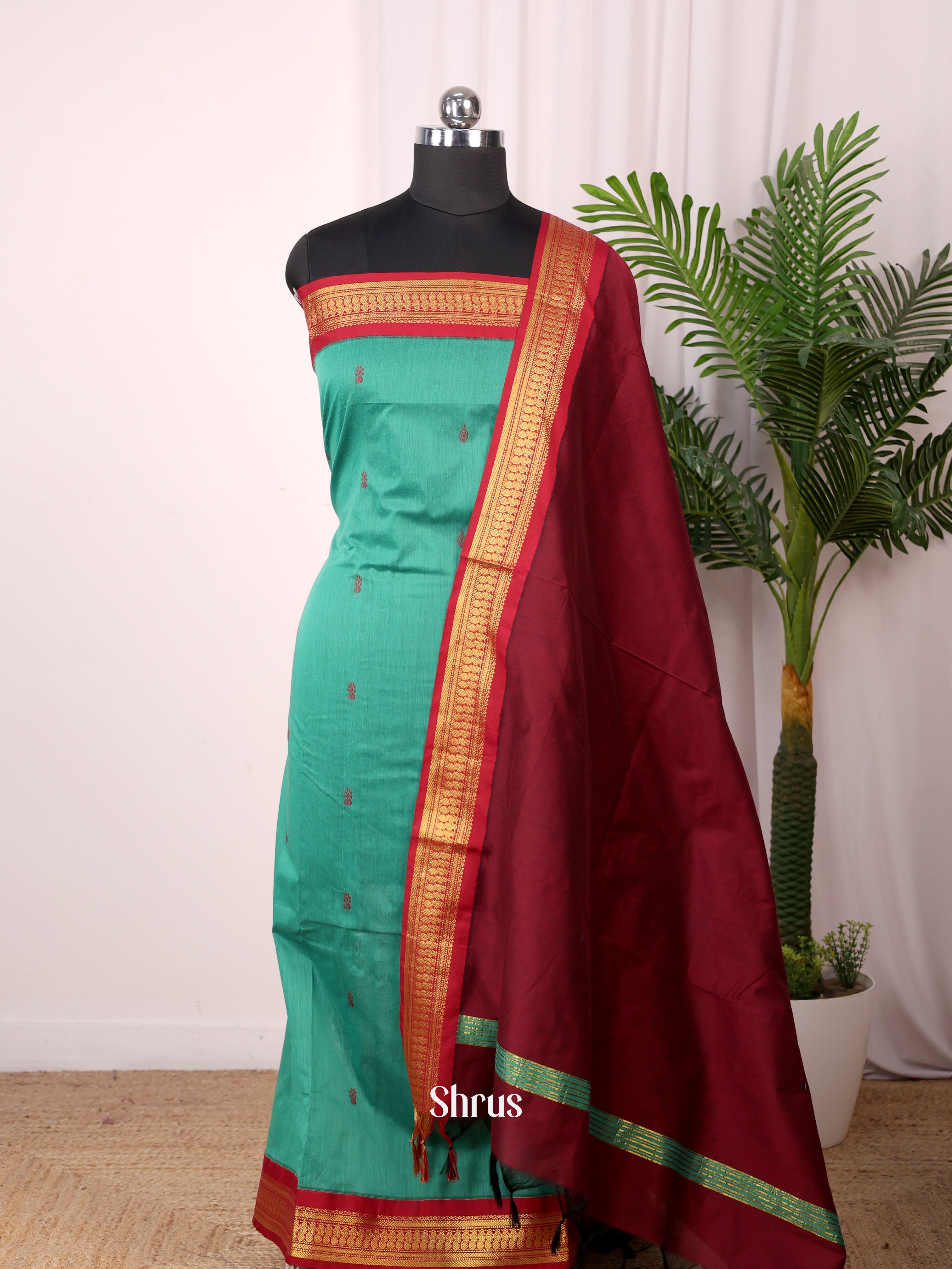 Green & Maroon- Kalyani Cotton salwar unstitch