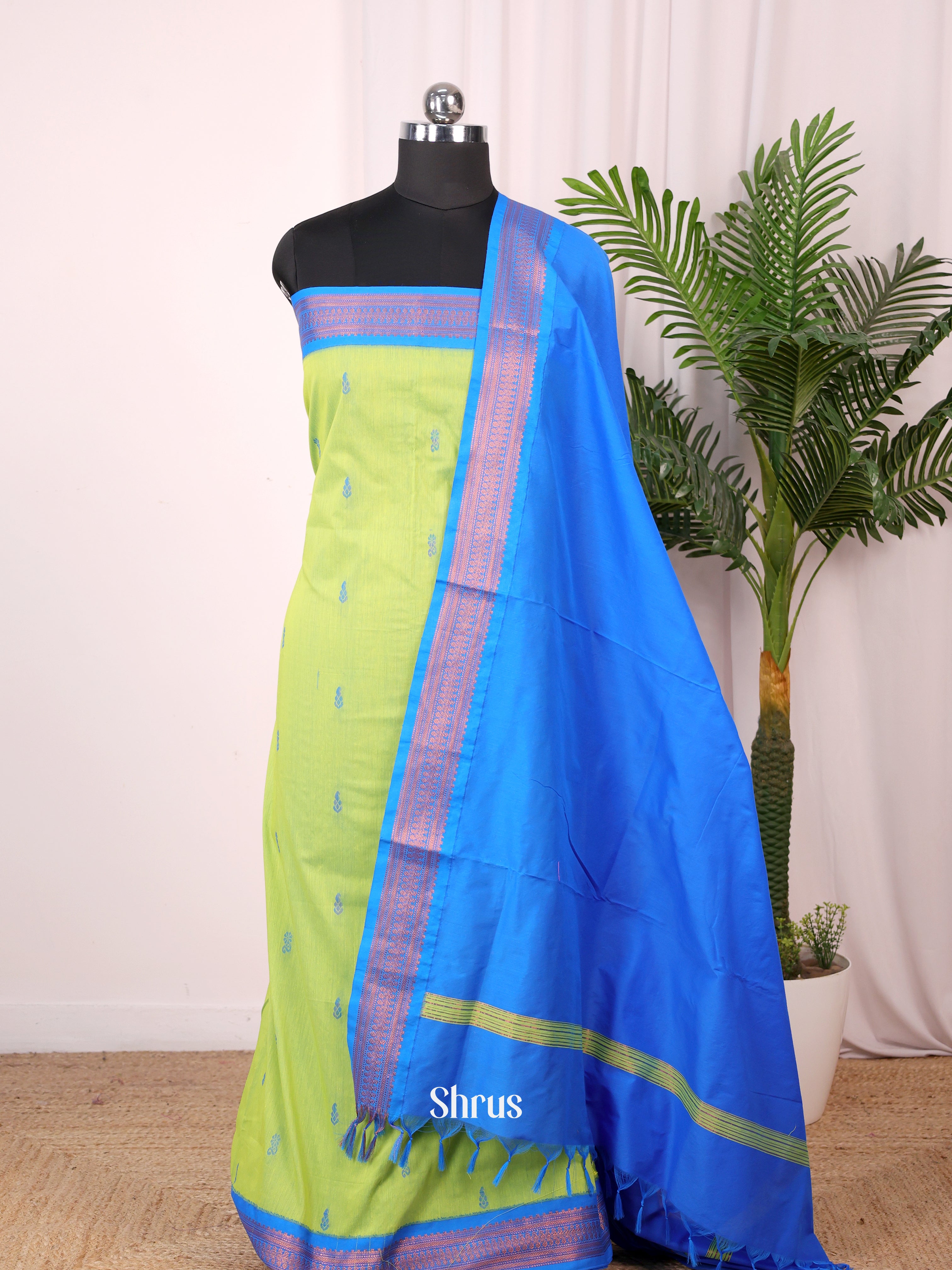 Lite Green & Blue  - Kalyani Cotton salwar unstitch