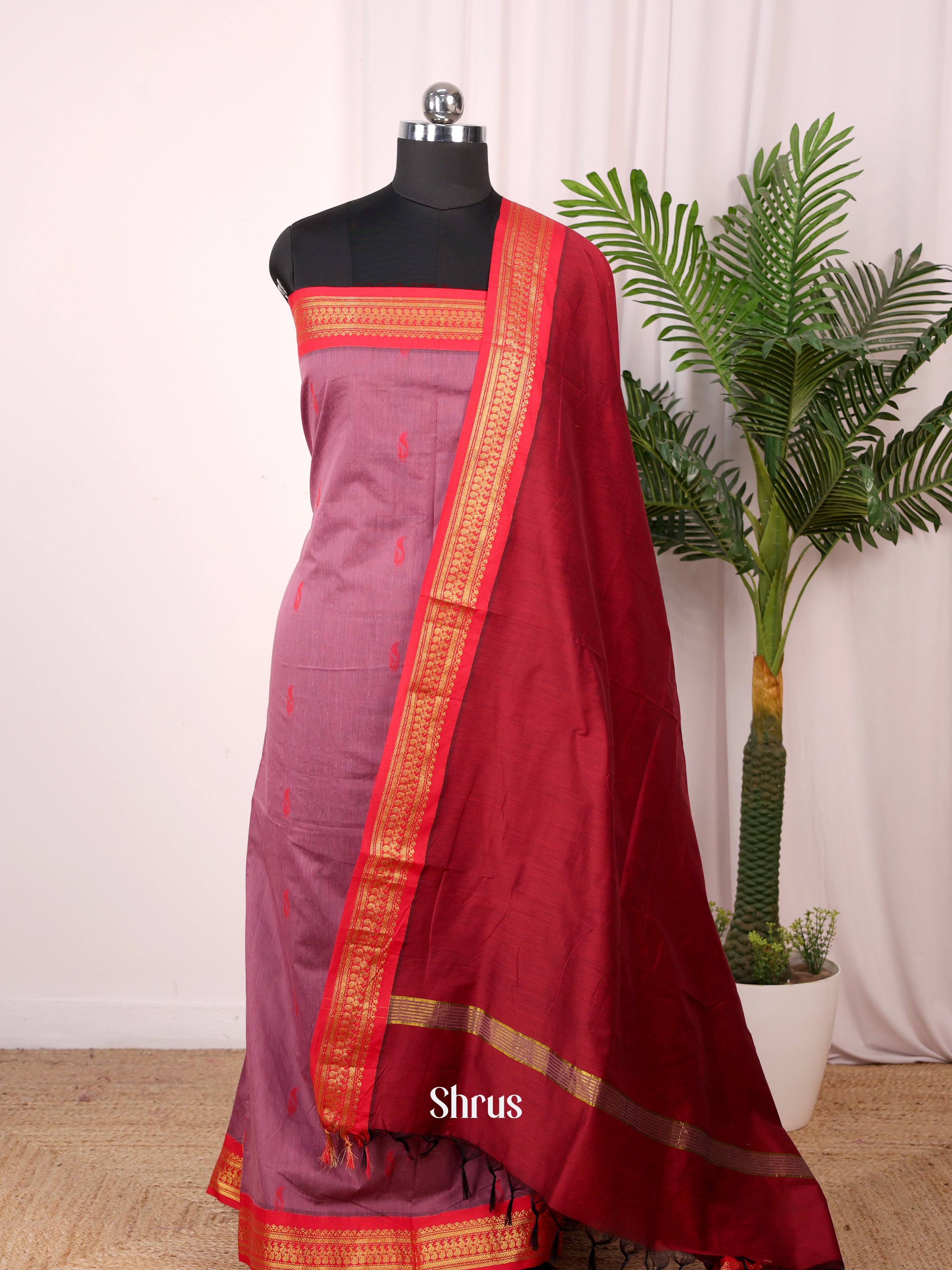 Purple & Maroon - Kalyani Cotton salwar unstitch