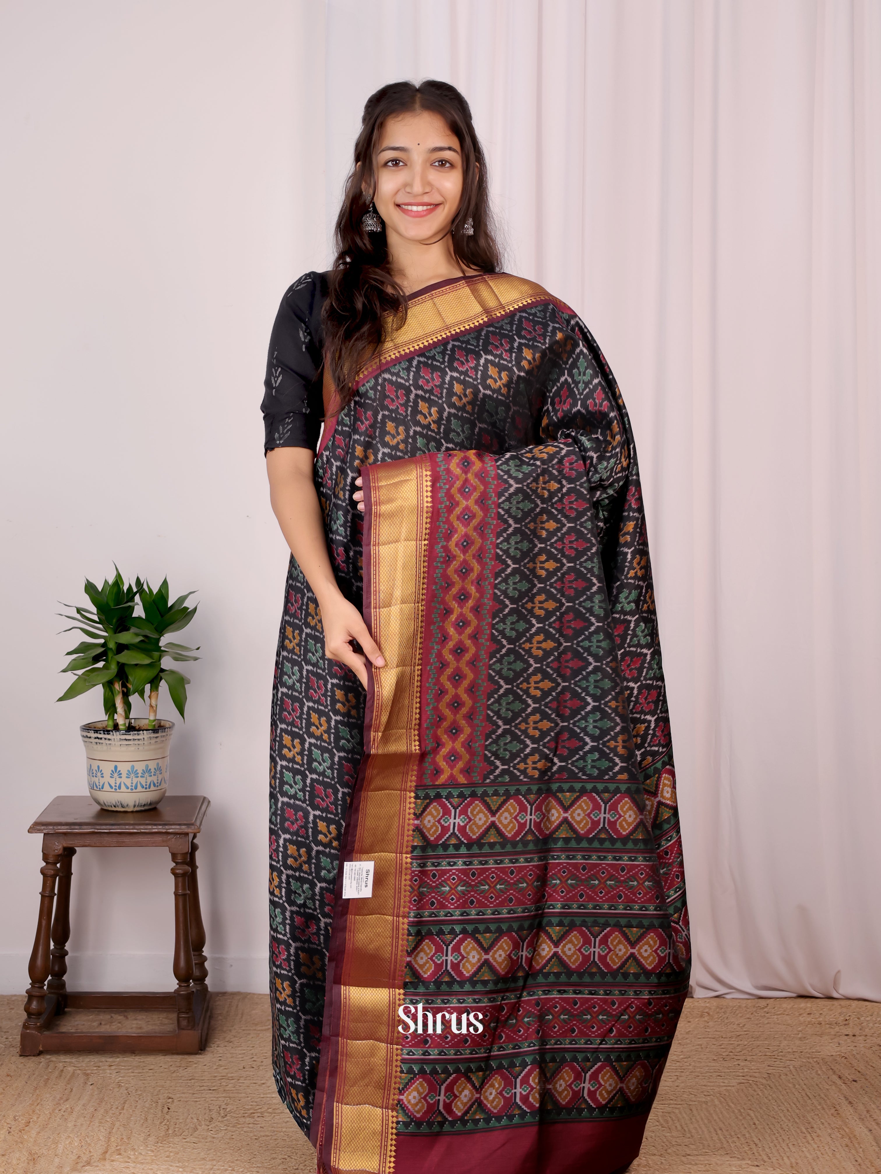 Black & Brown - Semi Patola Saree - Shop on Shrus.com