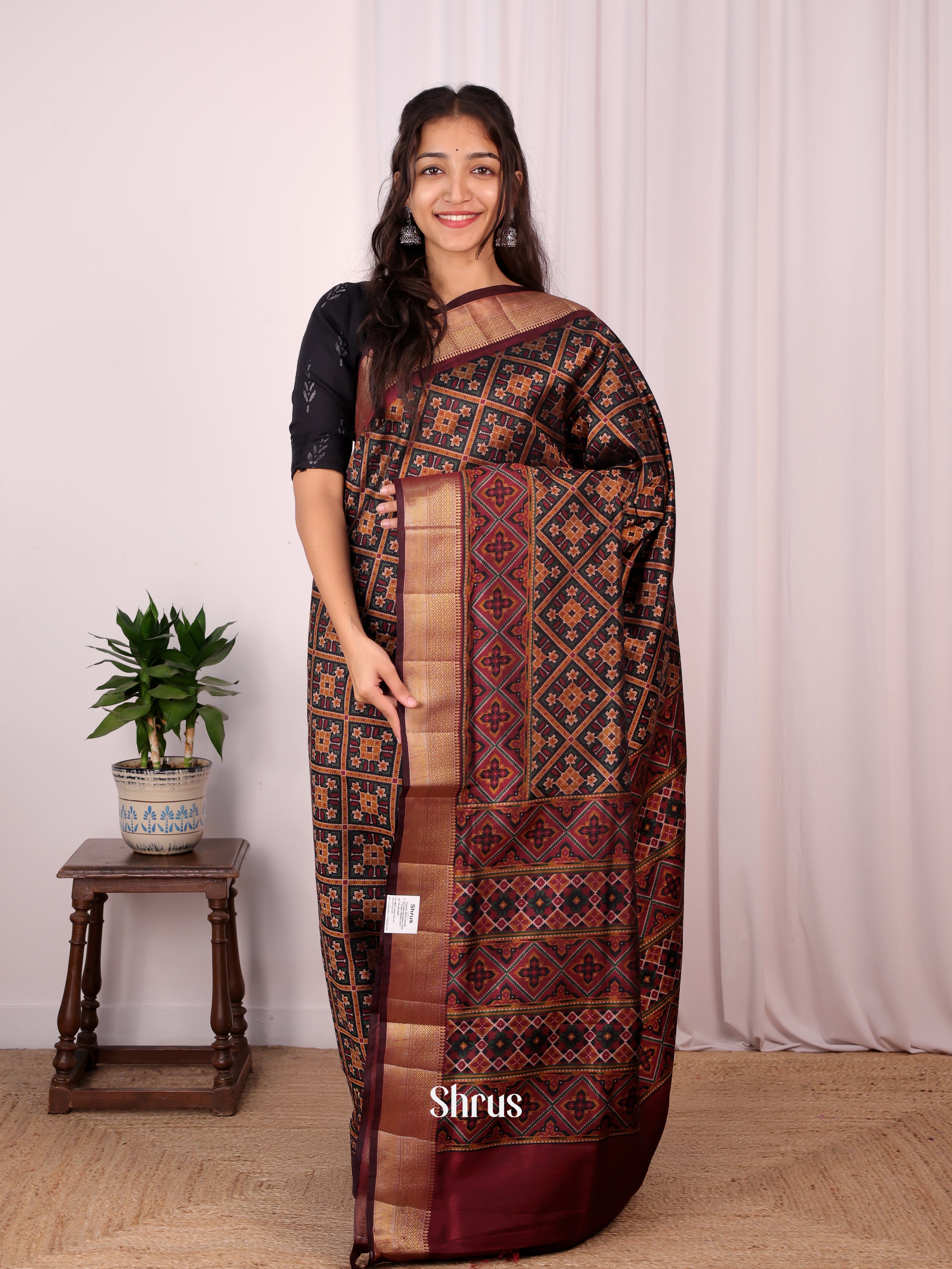 Black & Brown- Semi Patola Saree - Shop on Shrus.com