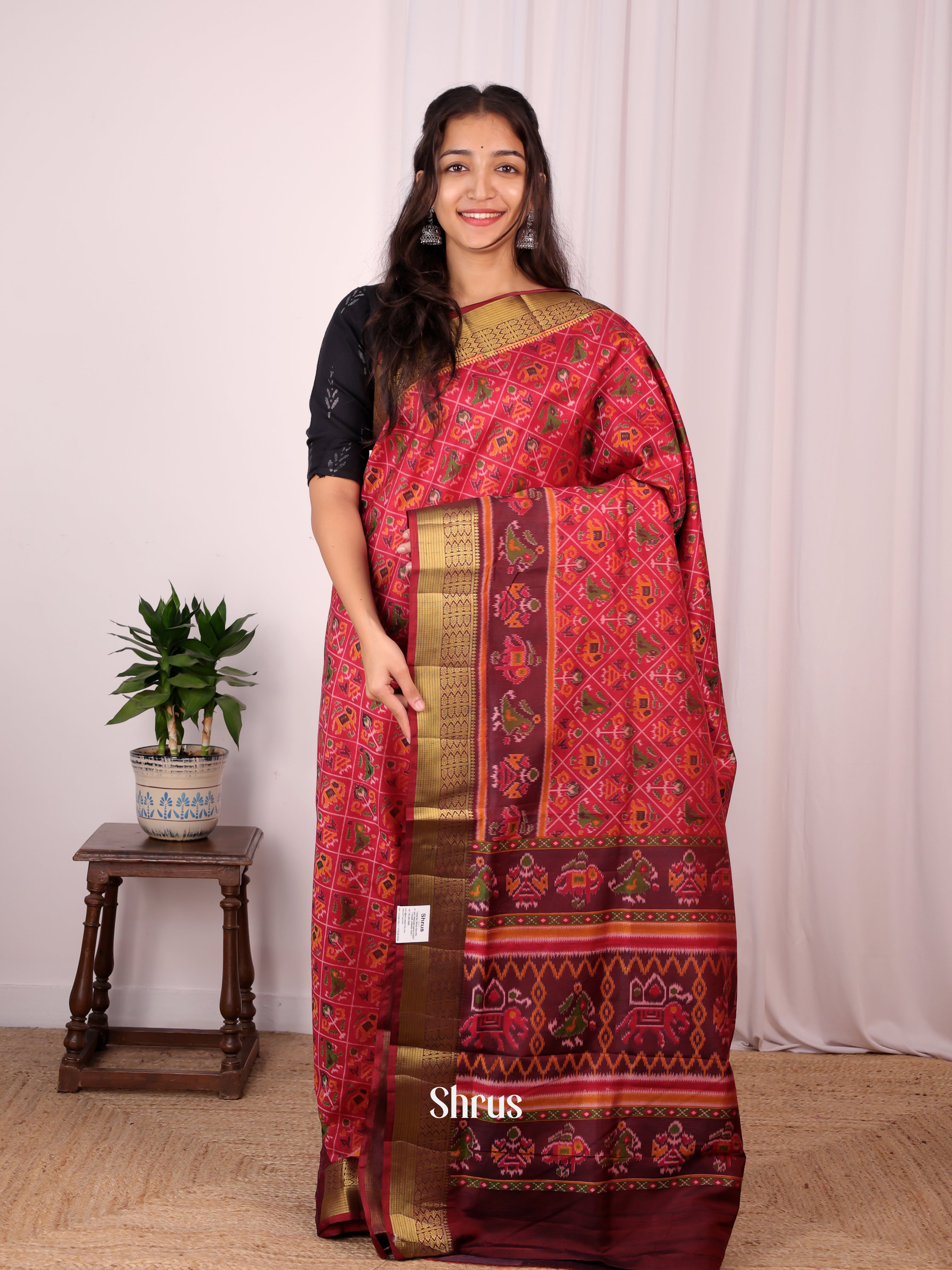 Red & Brown - Semi Patola Saree - Shop on Shrus.com