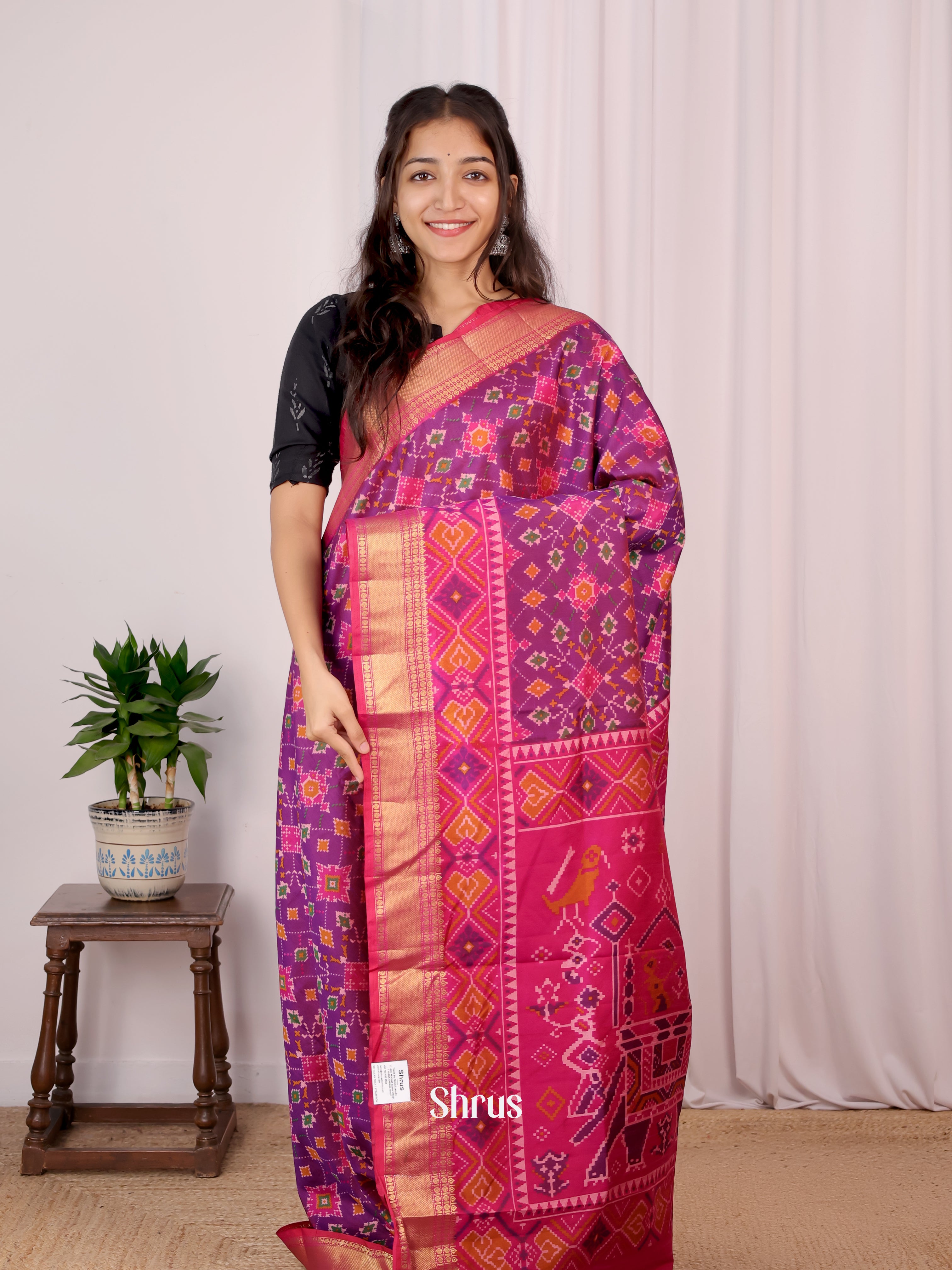 Purple & Pink- Semi Patola Saree - Shop on Shrus.com