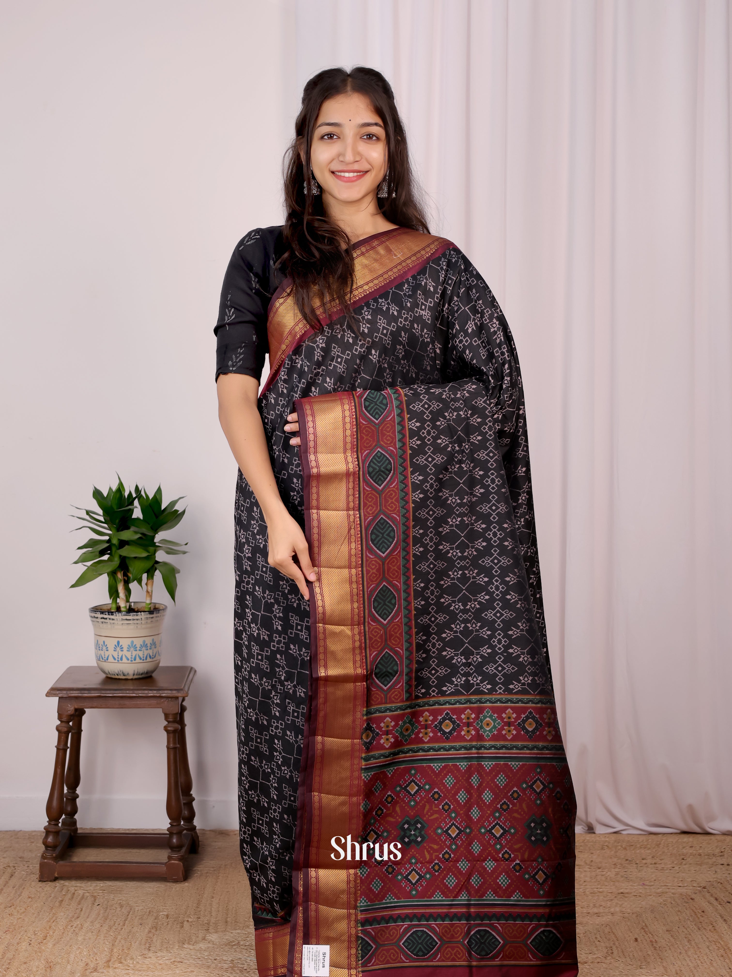 Black & Maroon - Semi Patola Saree - Shop on Shrus.com