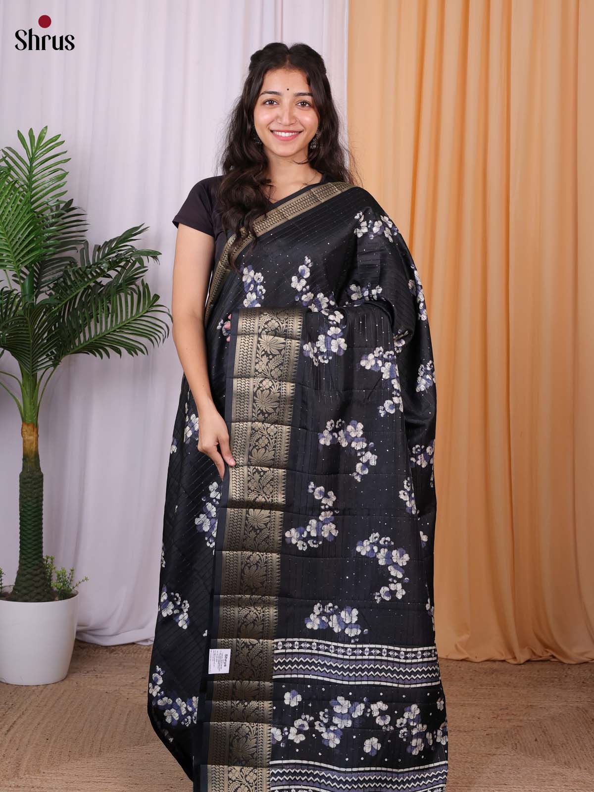 Black - Semi Tussar Saree