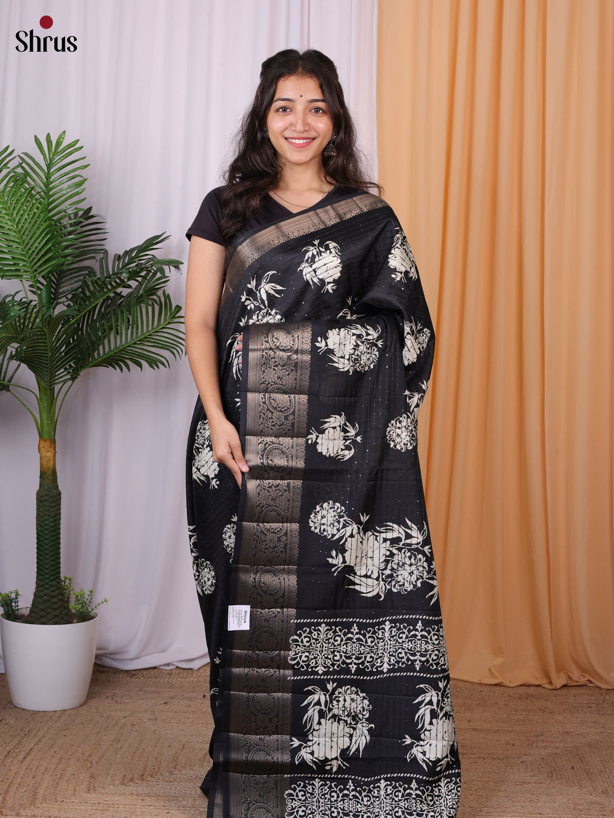 Black - Semi Tussar Saree