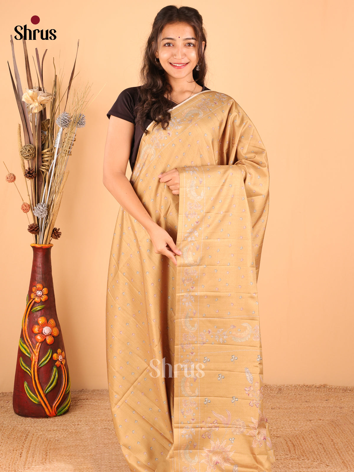 Mehandi green - Printed Tussar - CKS21158 - Shop on Shrus.com