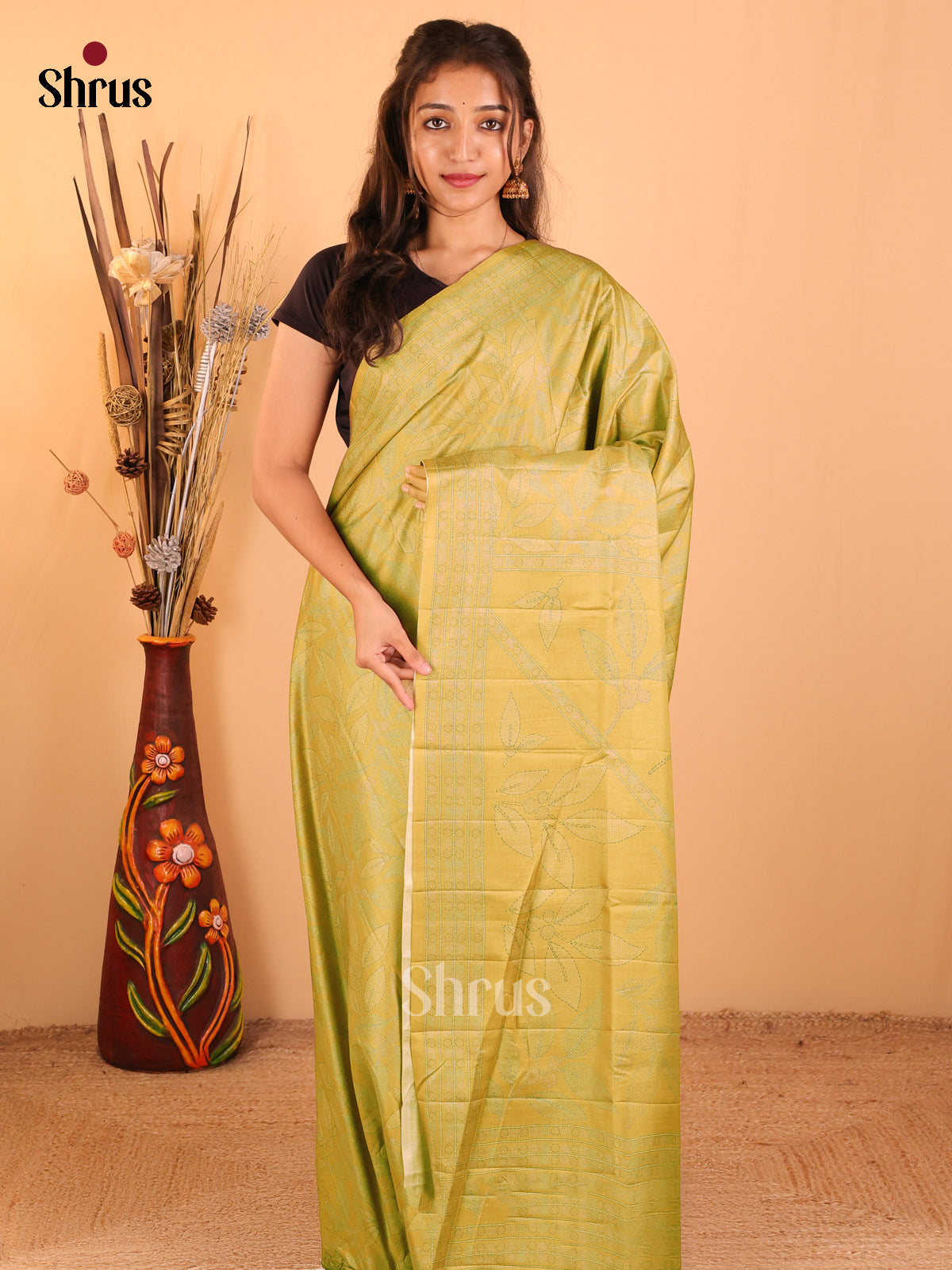 Lime Yellow - Printed Tussar saree - CKS21160 - Shop on Shrus.com