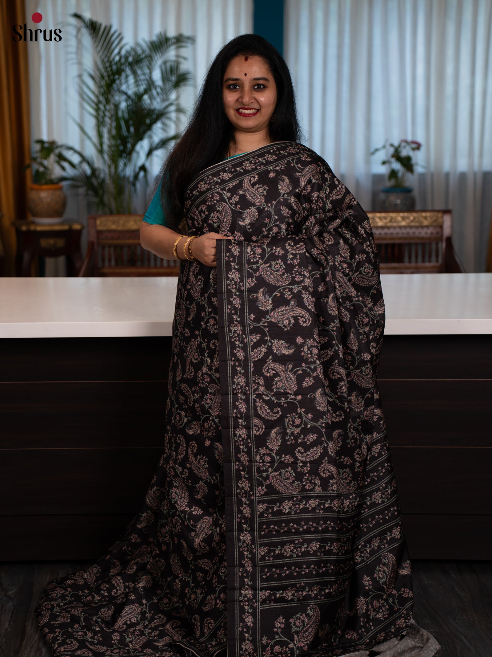 Black - Printed Tussar Saree - Shop on Shrus.com