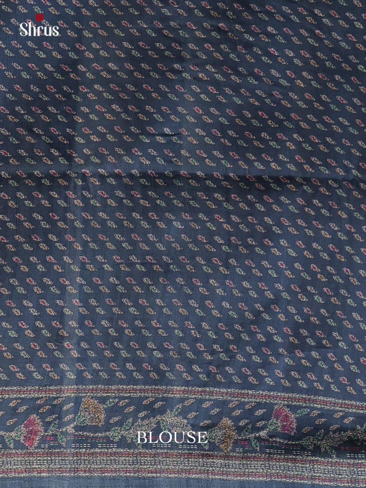 Dark Blue - Printed Tussar Saree