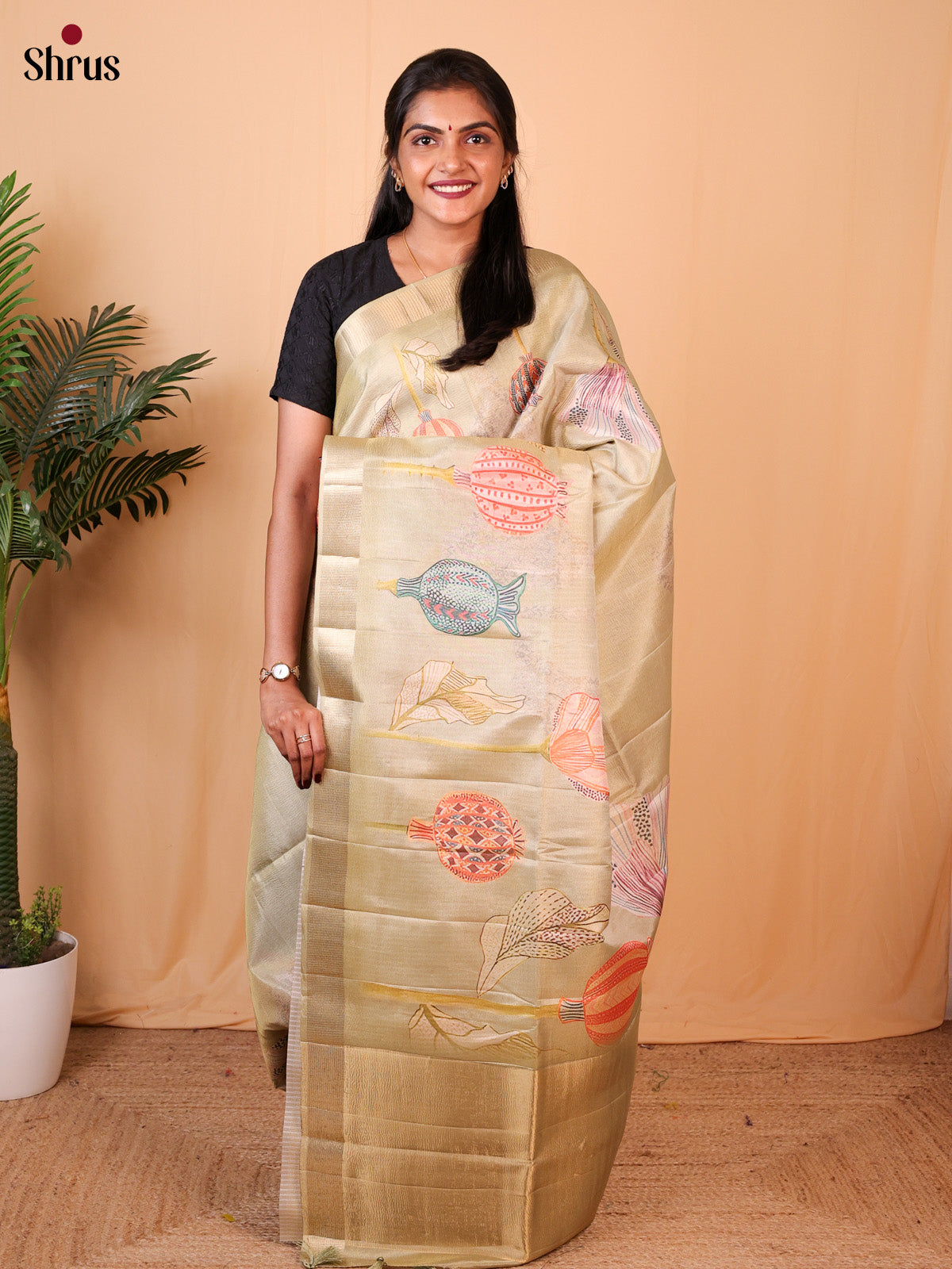 Dull Gold - Bamboo silk Saree