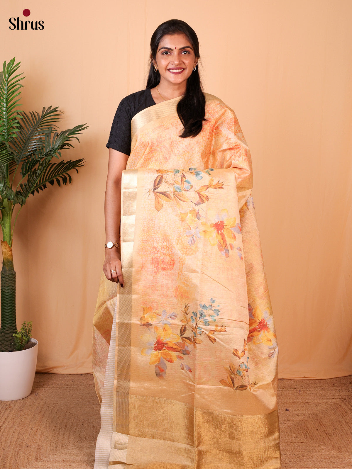 Pale Orange - Bamboo silk Saree