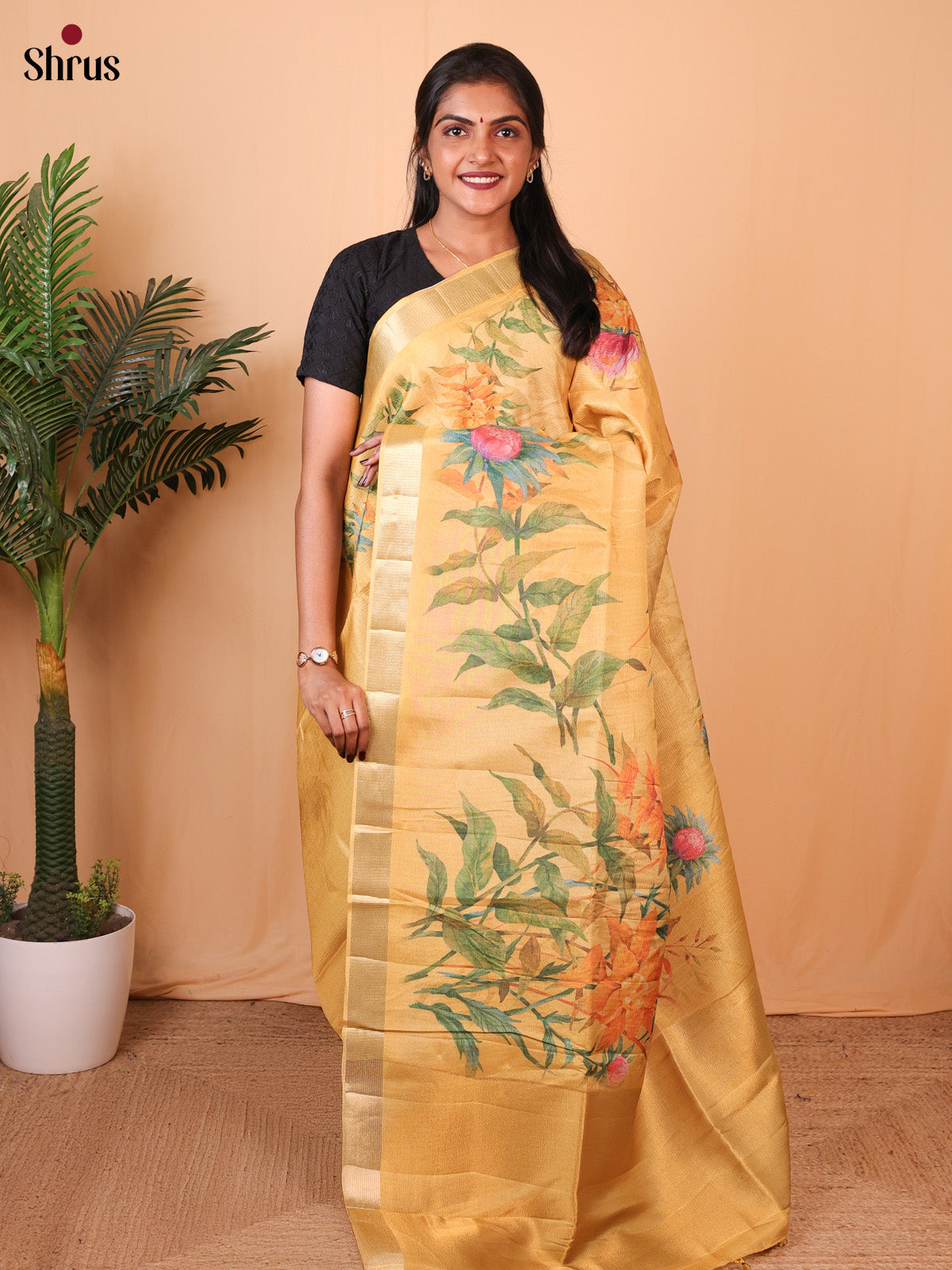 Pale Orange - Bamboo silk Saree