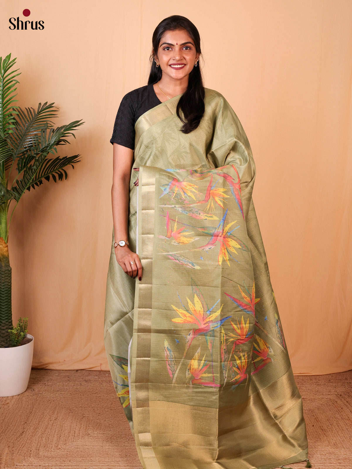 Green - Bamboo silk Saree