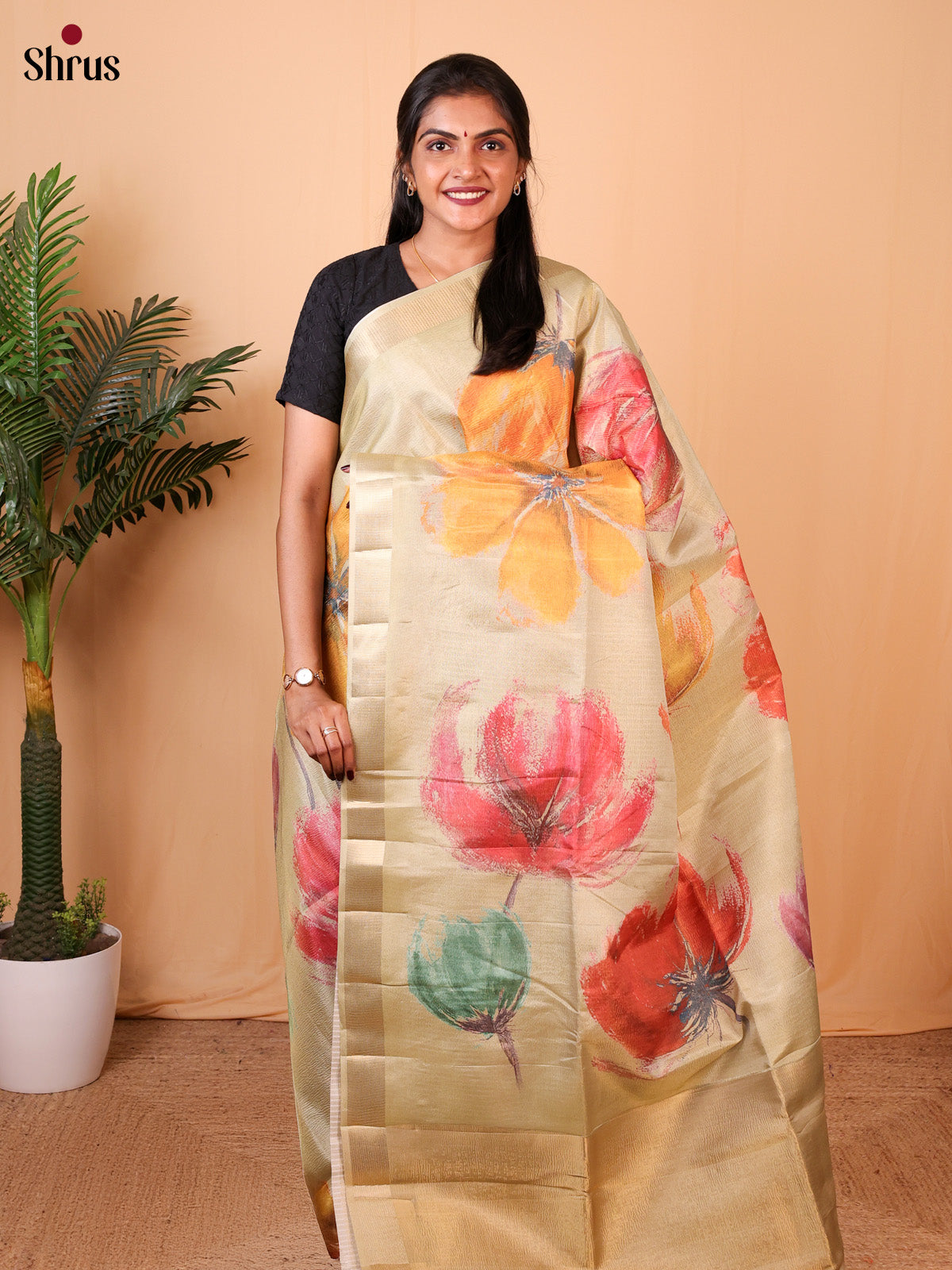 Dull Gold - Bamboo silk Saree