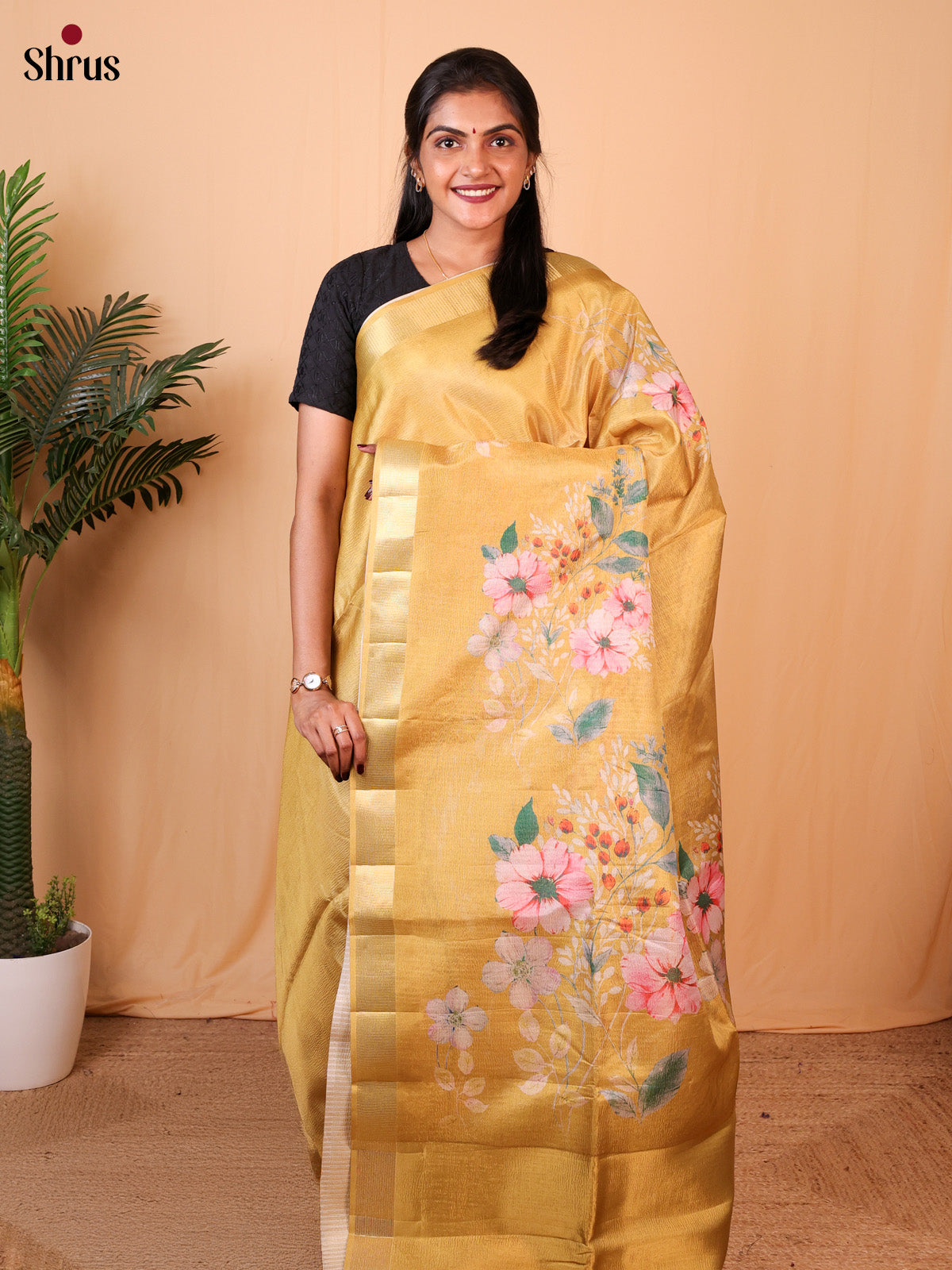 Mustard- Bamboo silk Saree