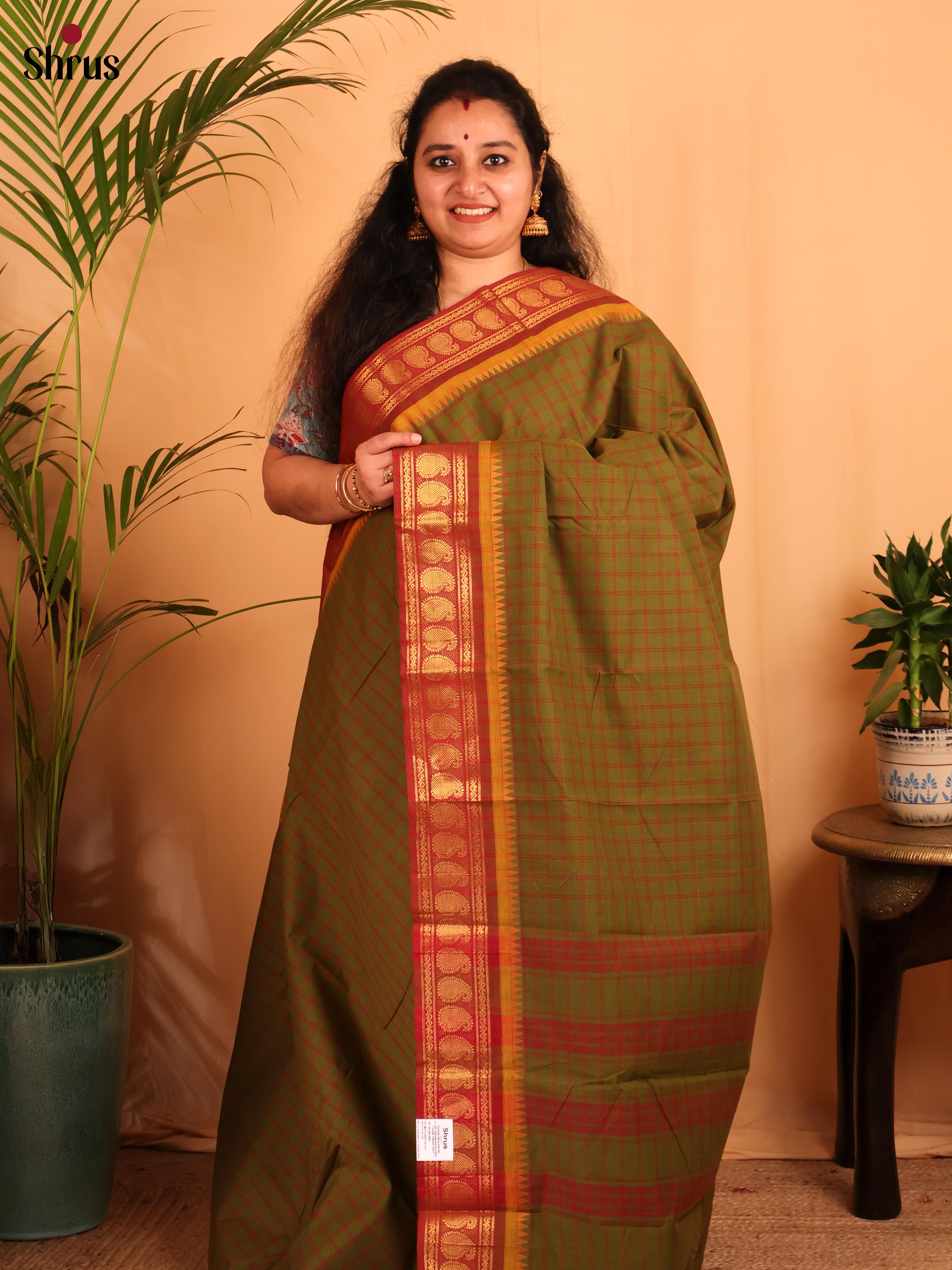 Green  & Maroon - Chettinad Cotton Saree