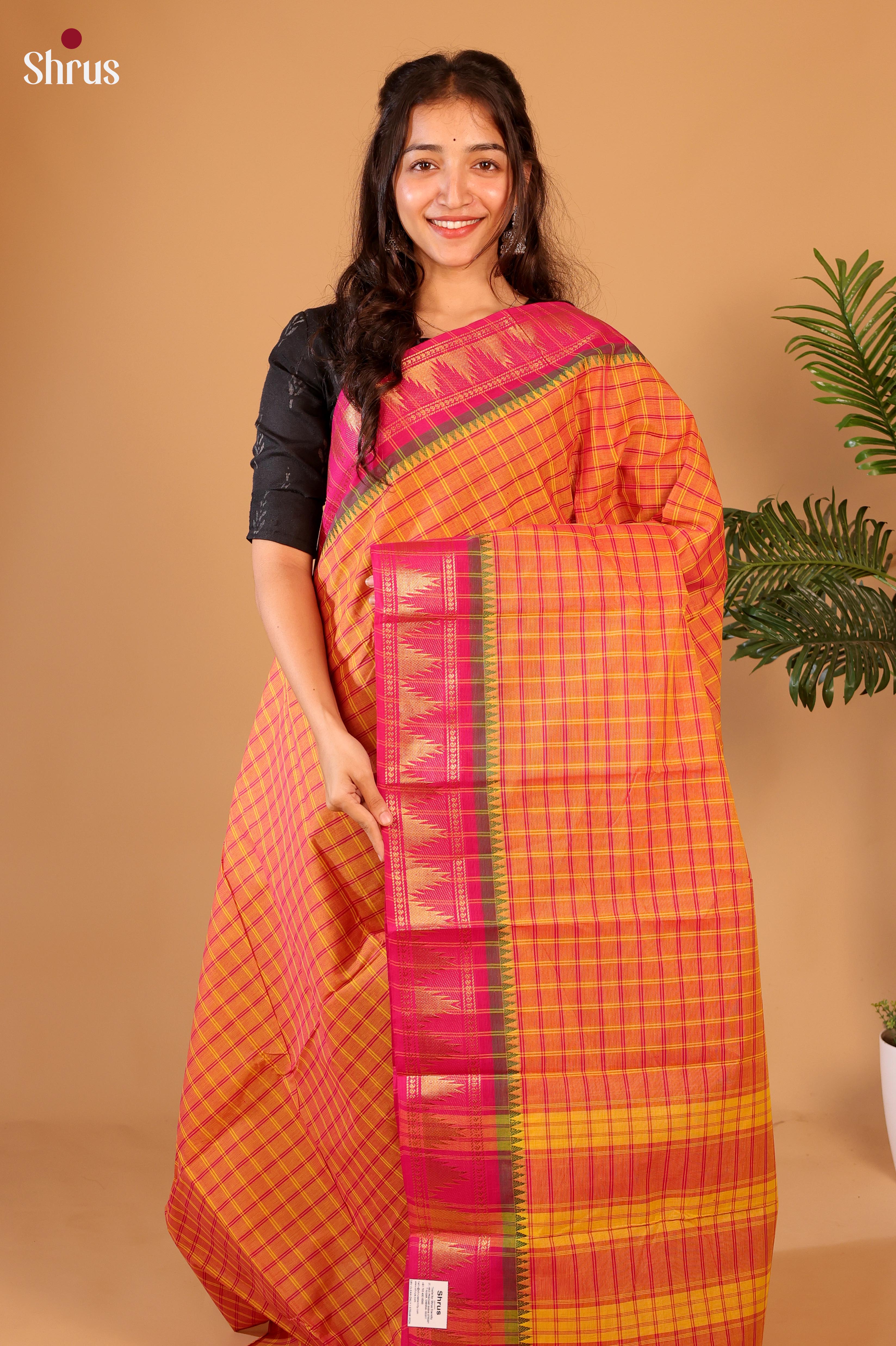 Orange & Pink - Chettinad Cotton Saree