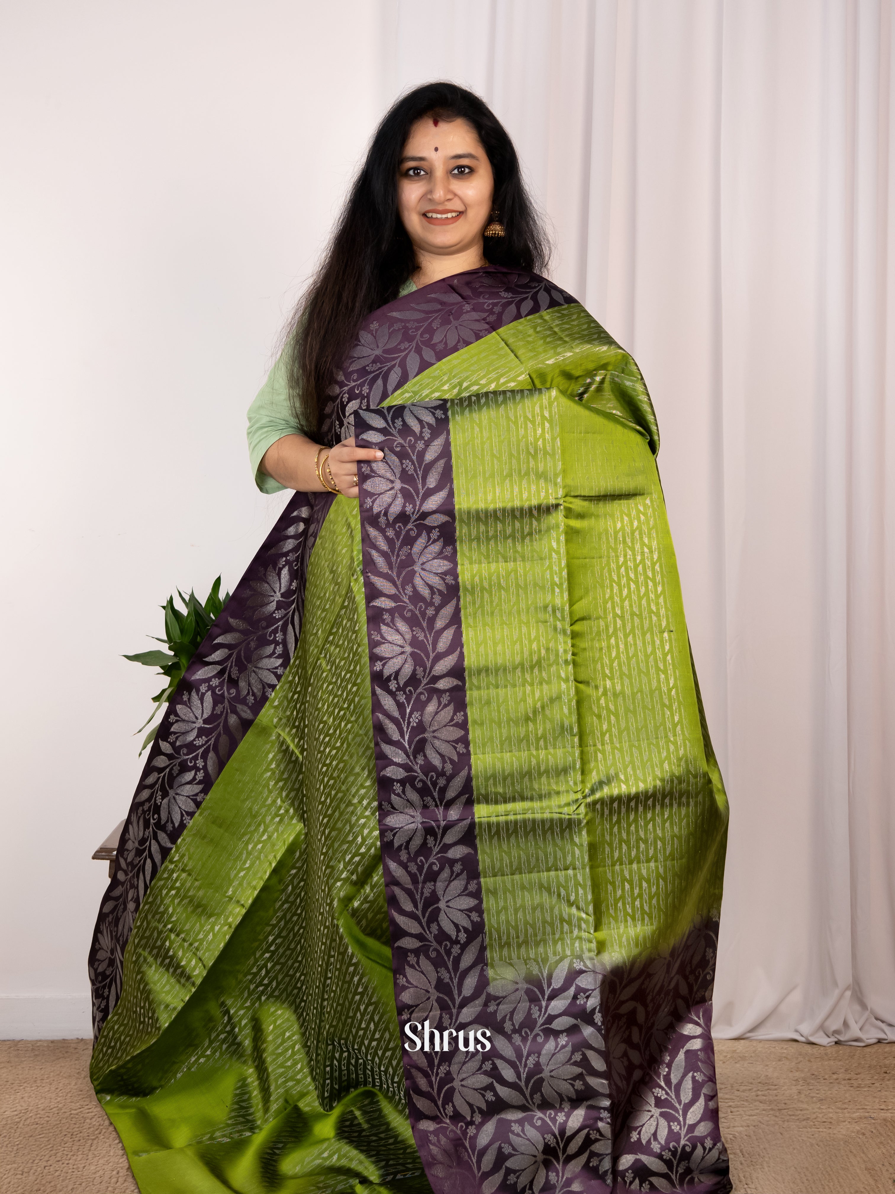 Green & Violet - Soft Silk Saree