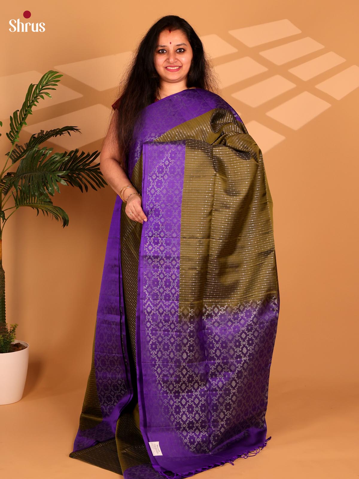 Green & Violet - Soft Silk Saree