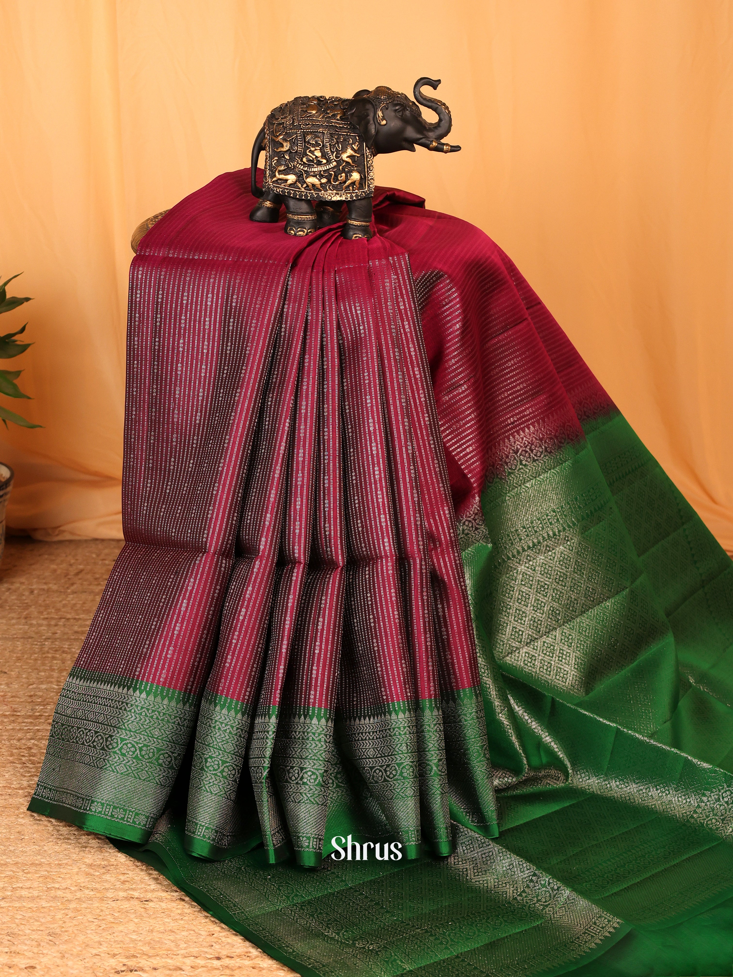 Maroon & Green - Soft Silk Saree