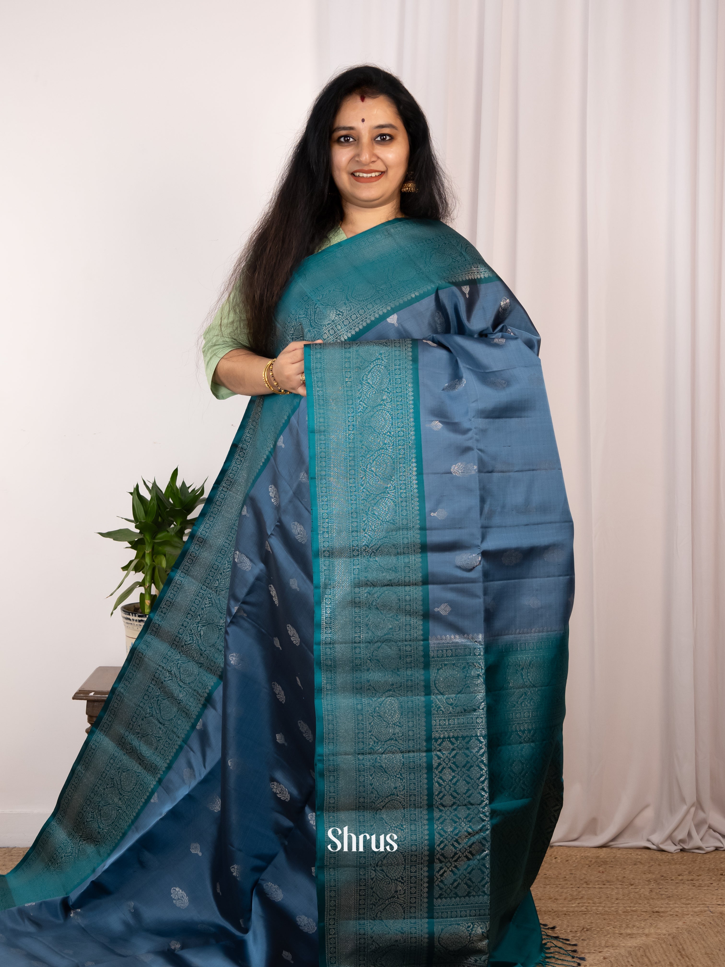 Blue & Green - Soft Silk Saree