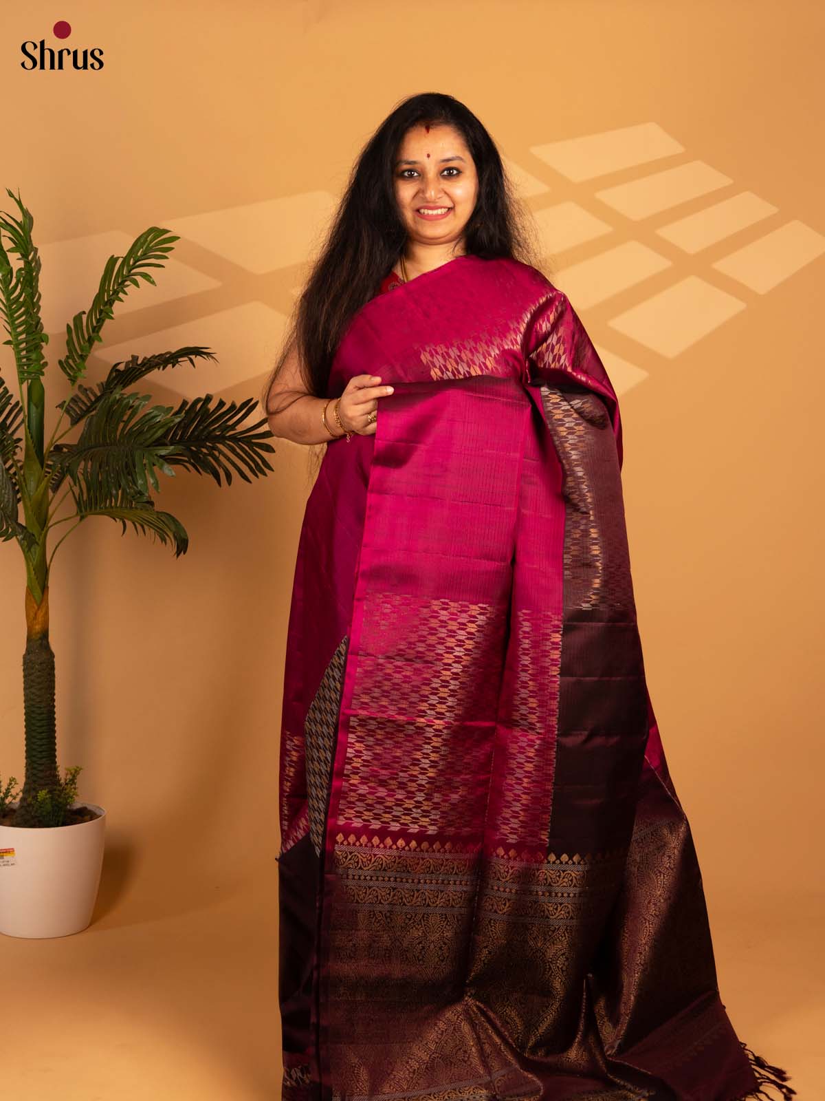 Brown & Maroon- Soft Silk Saree