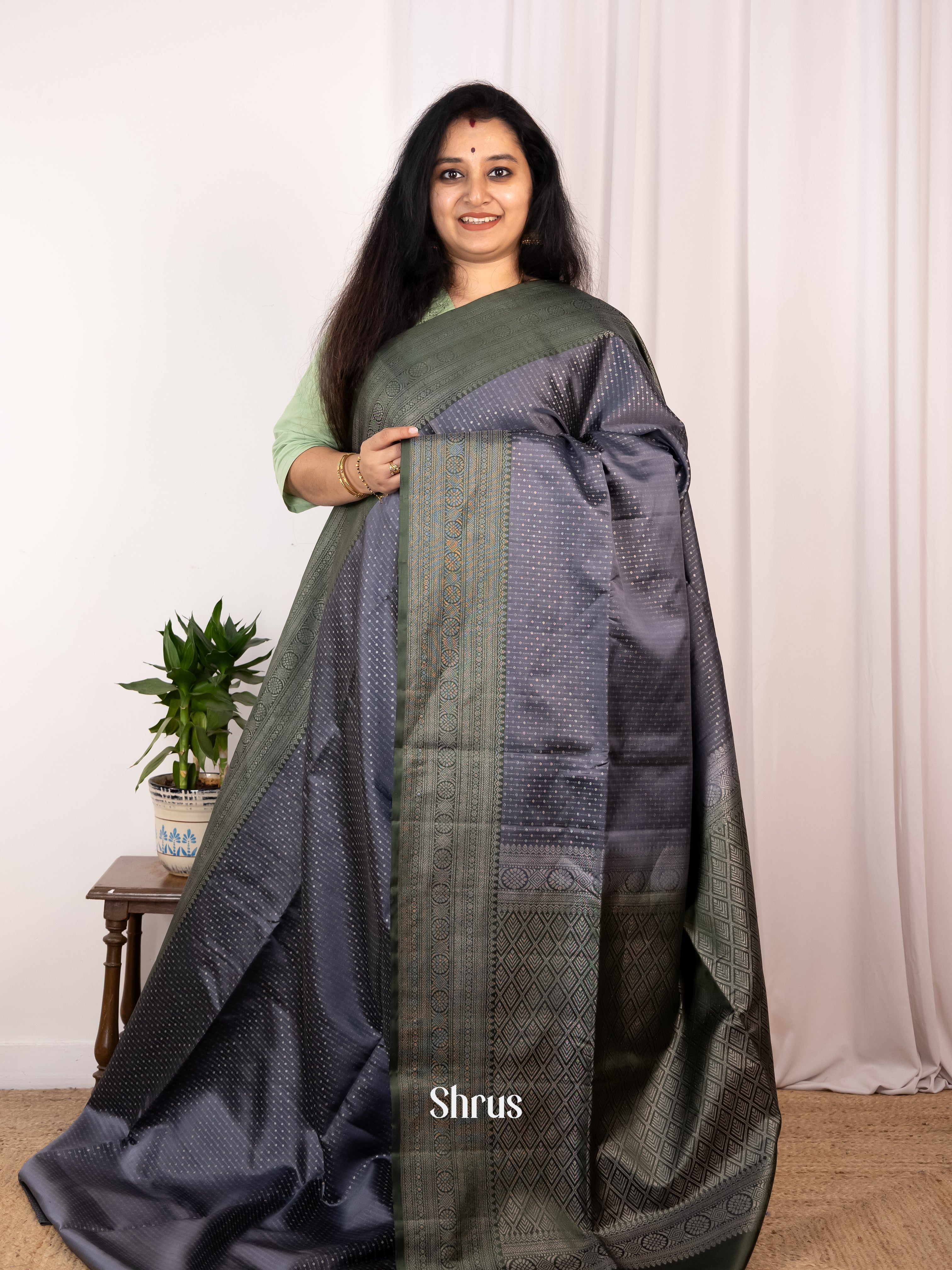 Purple & Green - Soft Silk Saree