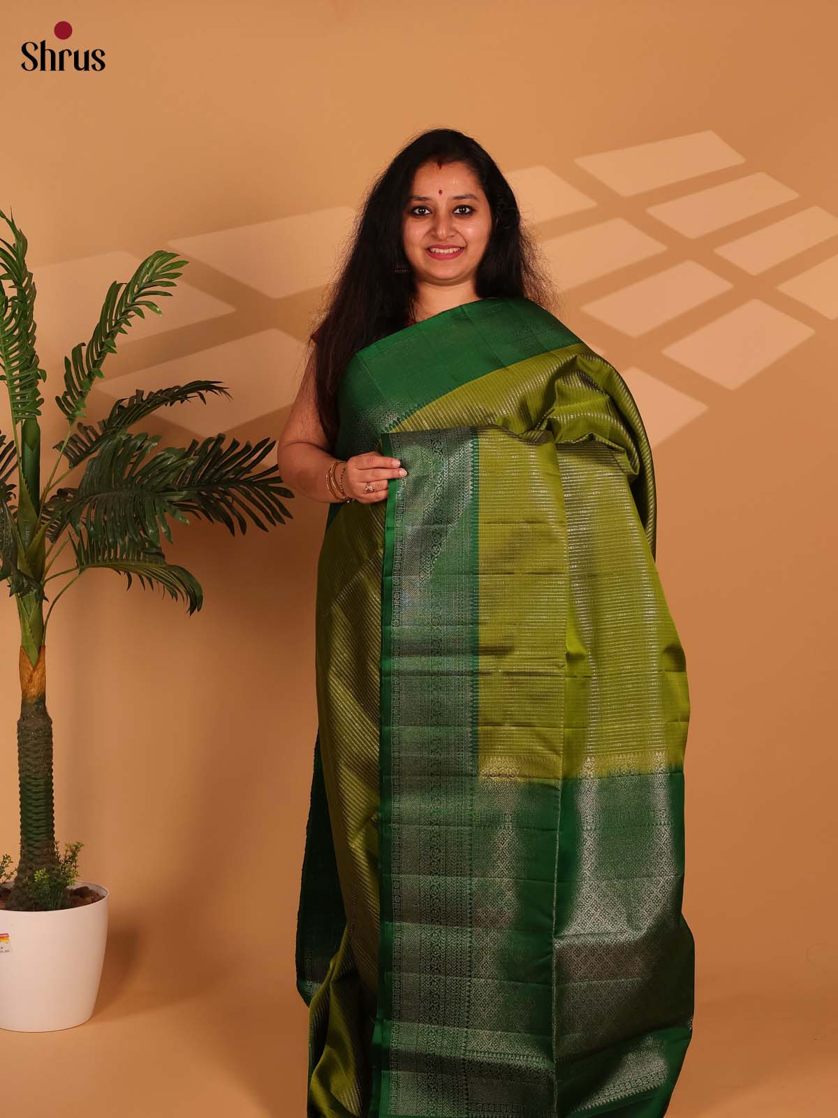 Leaf Green & Green - Soft Silk Saree