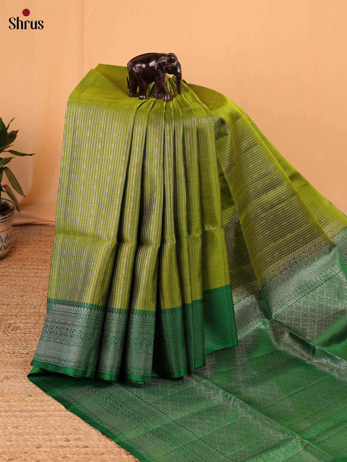 Leaf Green & Green - Soft Silk Saree