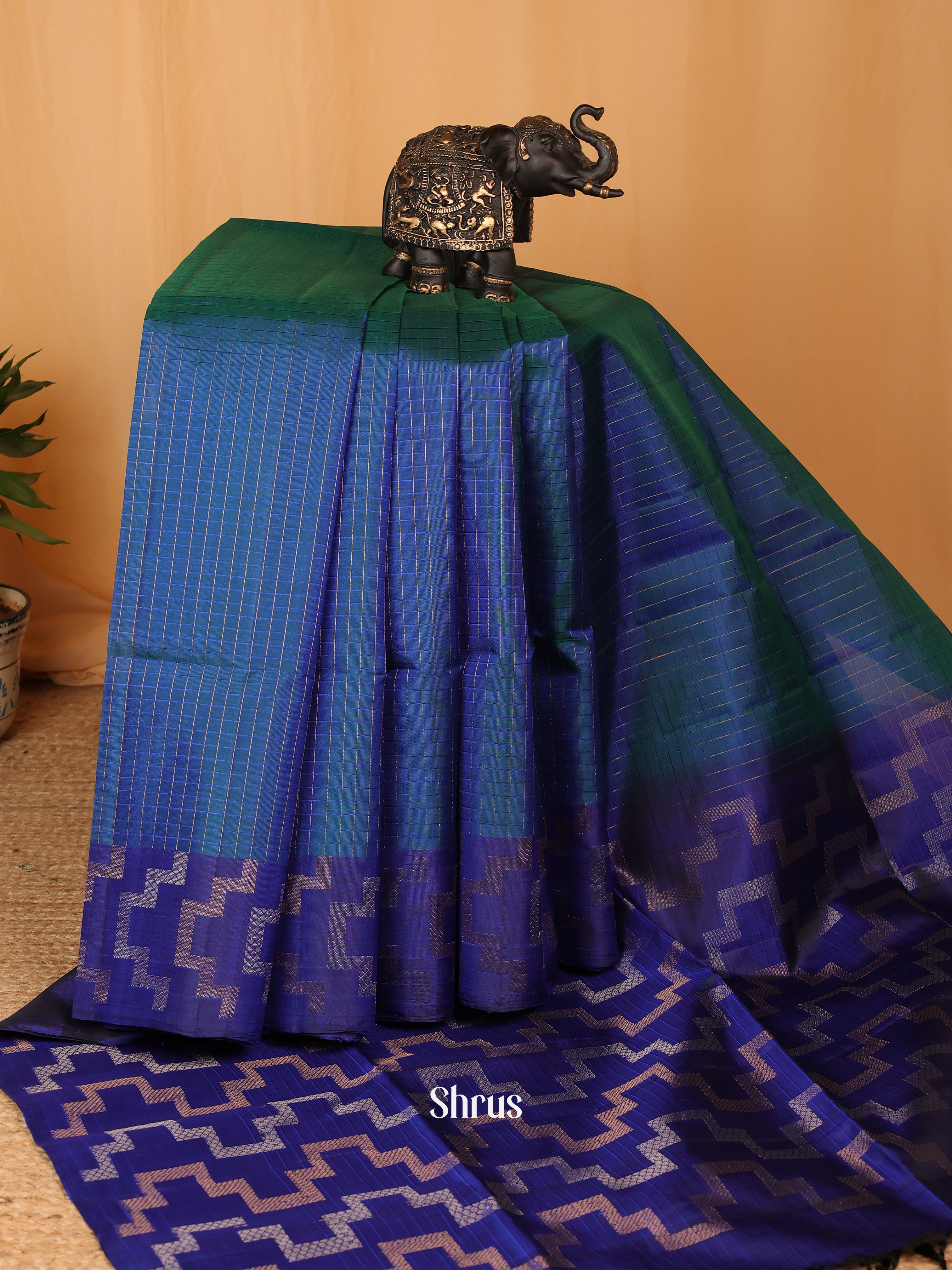 Peacock Blue & Blue - Soft Silk Saree - Shop on Shrus.com