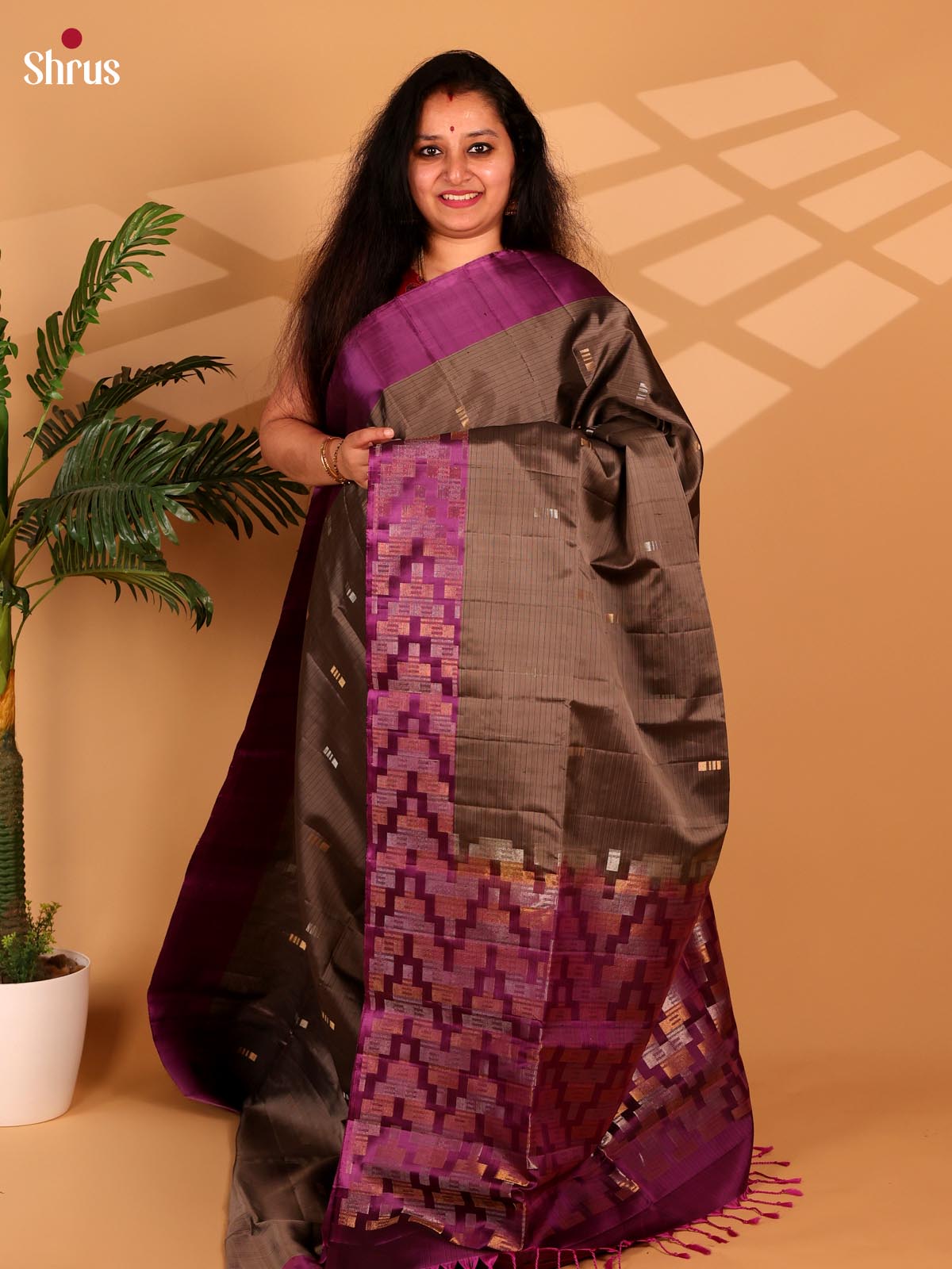 Elephant Grey & Violet  - Soft Silk Saree