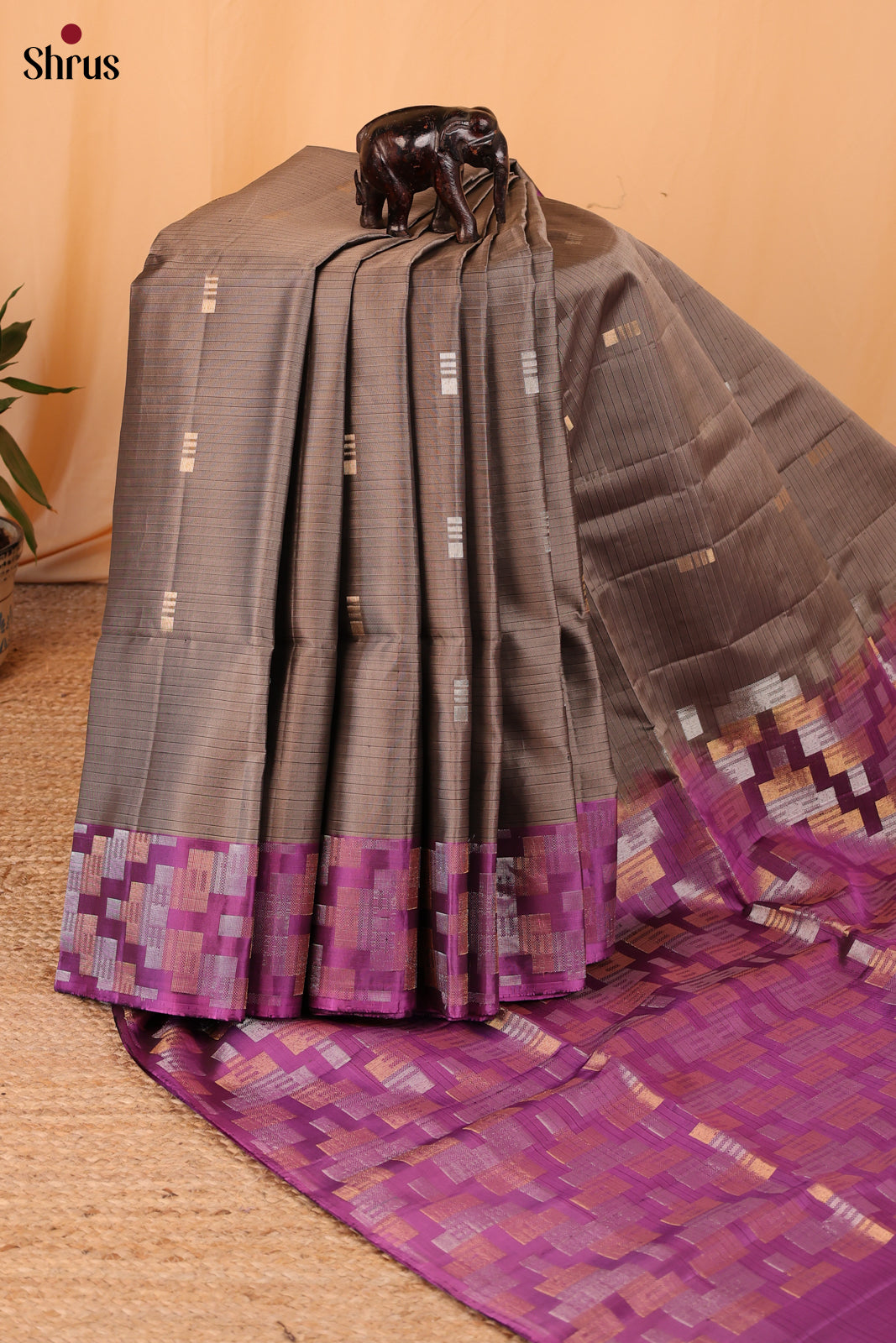 Elephant Grey & Violet  - Soft Silk Saree