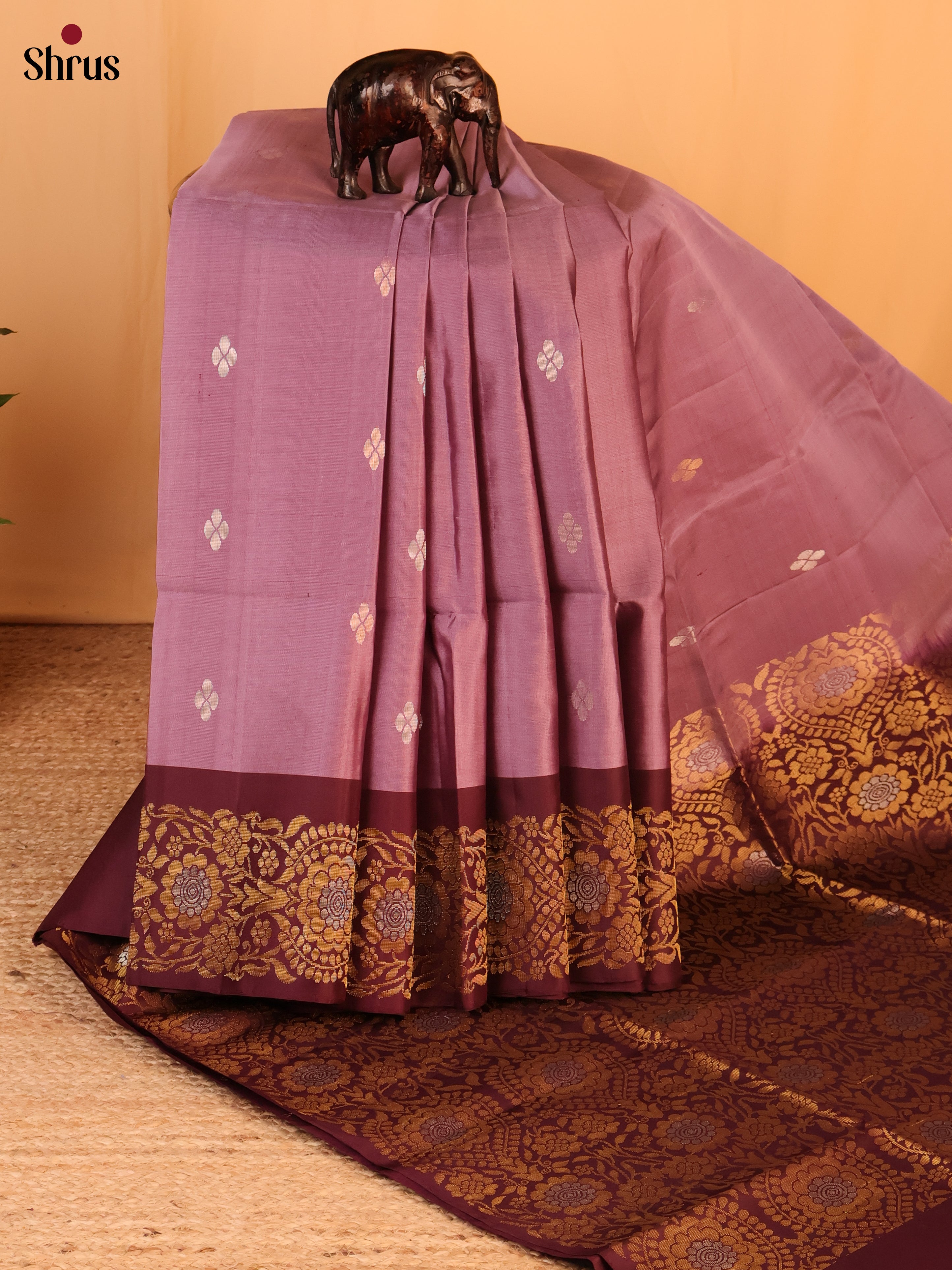 Purple & Brown - Soft Silk Saree