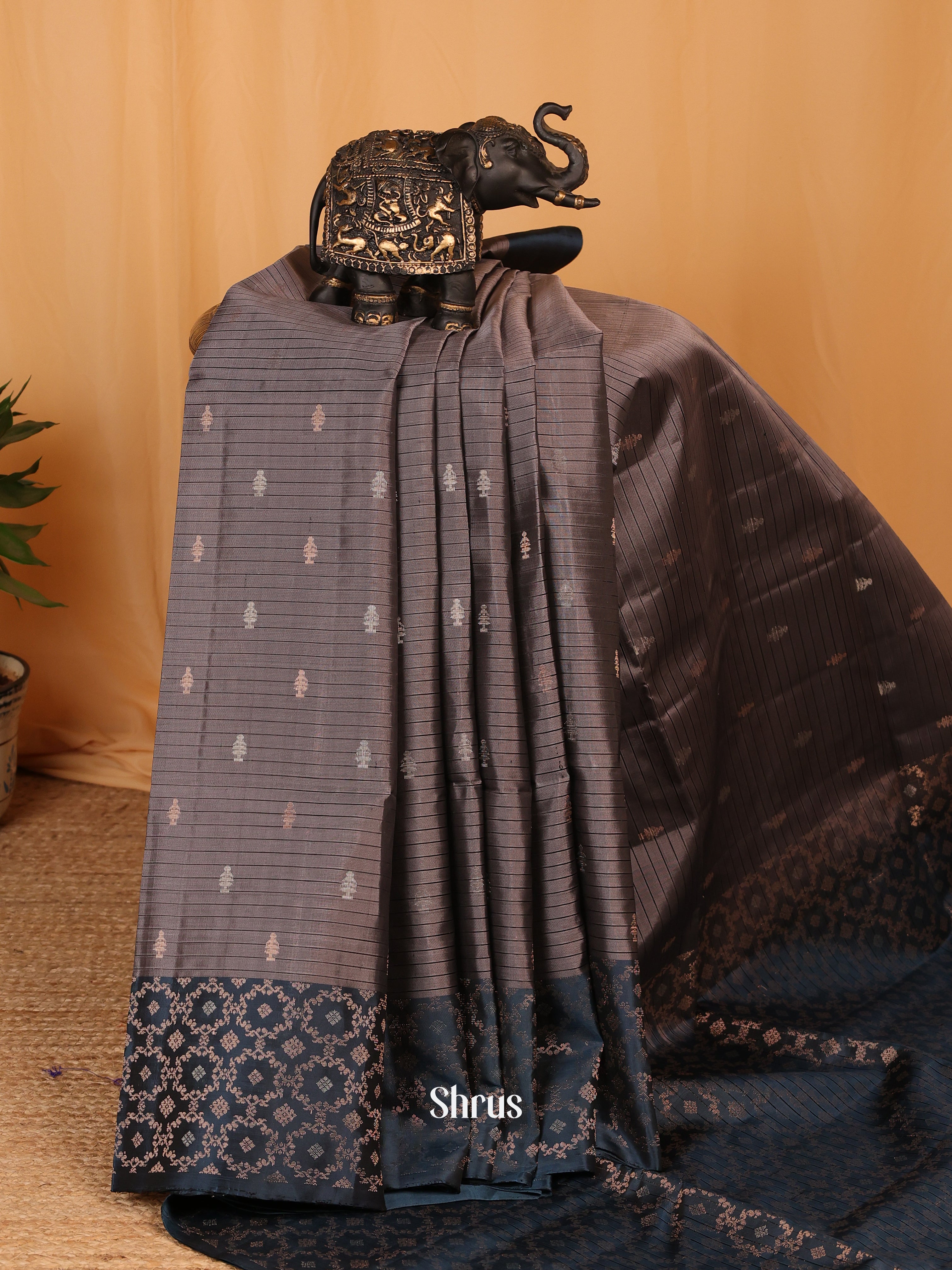 Grey & Blue - Soft Silk Saree