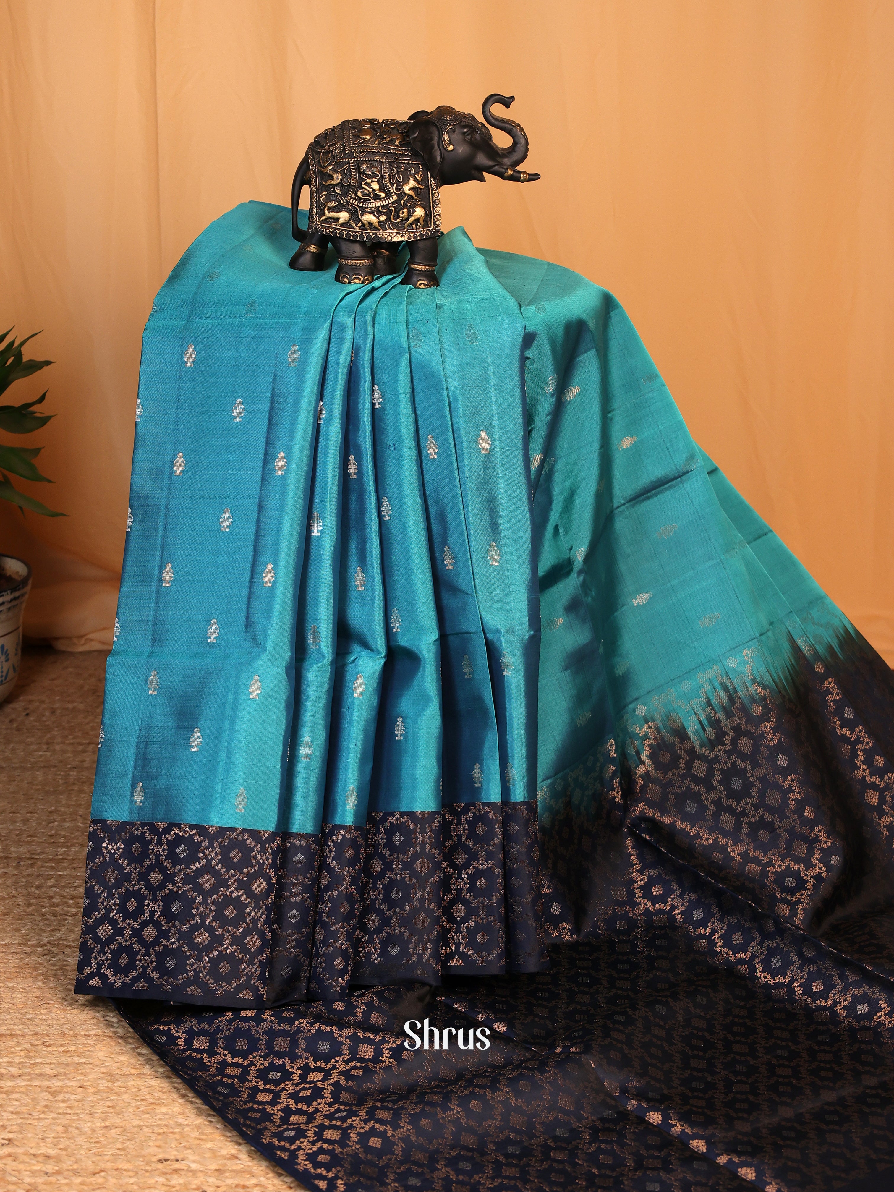 Blue & Navy Blue - Soft Silk Saree