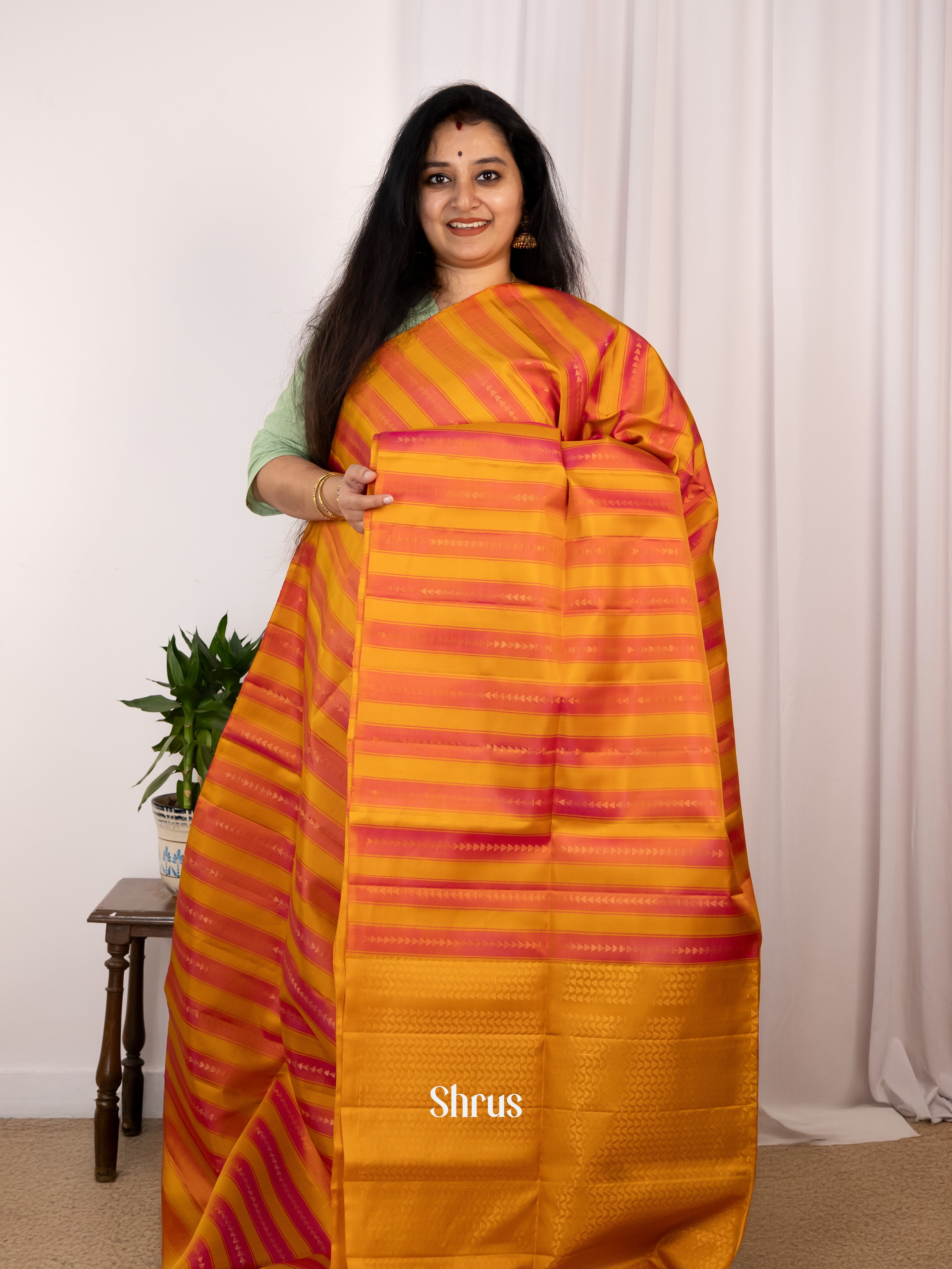 Mustard & Orange  - Soft Silk Saree