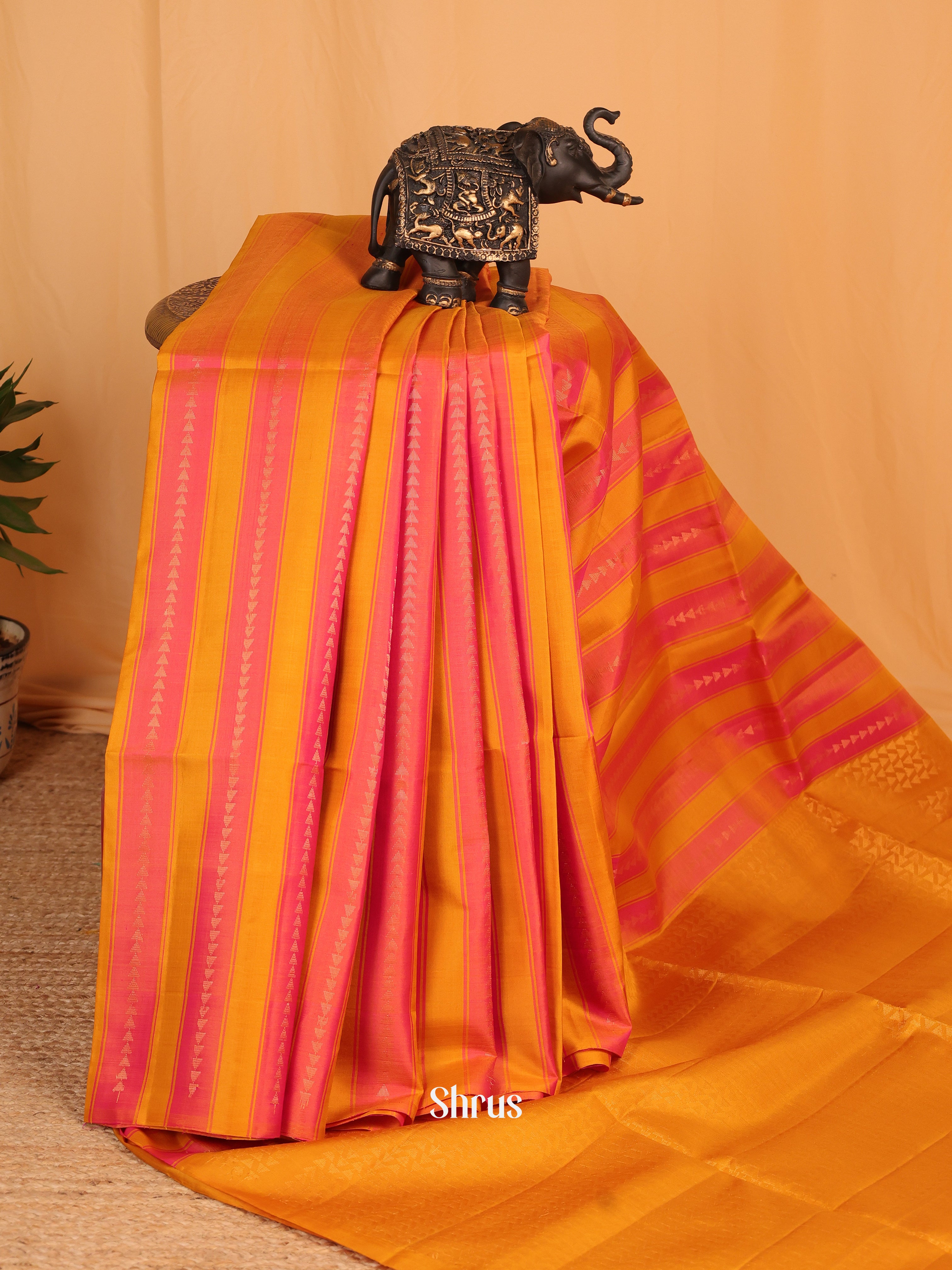 Mustard & Orange  - Soft Silk Saree