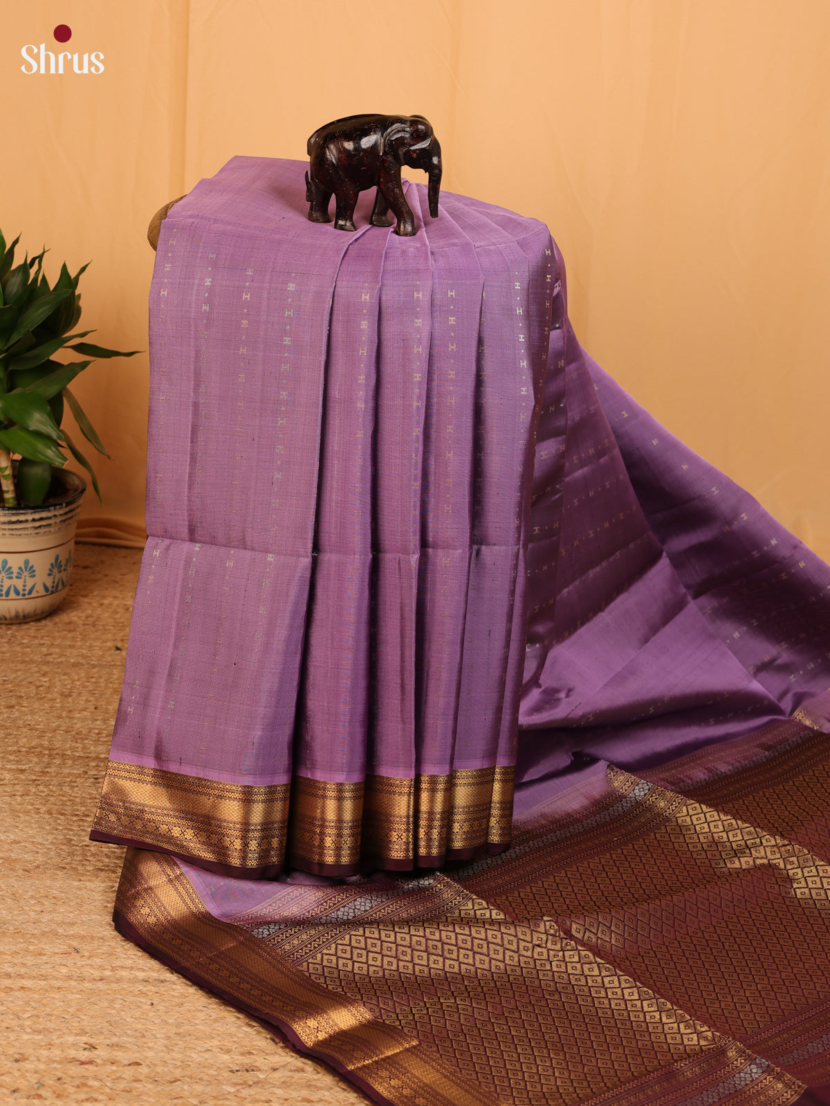 Purple & Brown - Soft Silk Saree