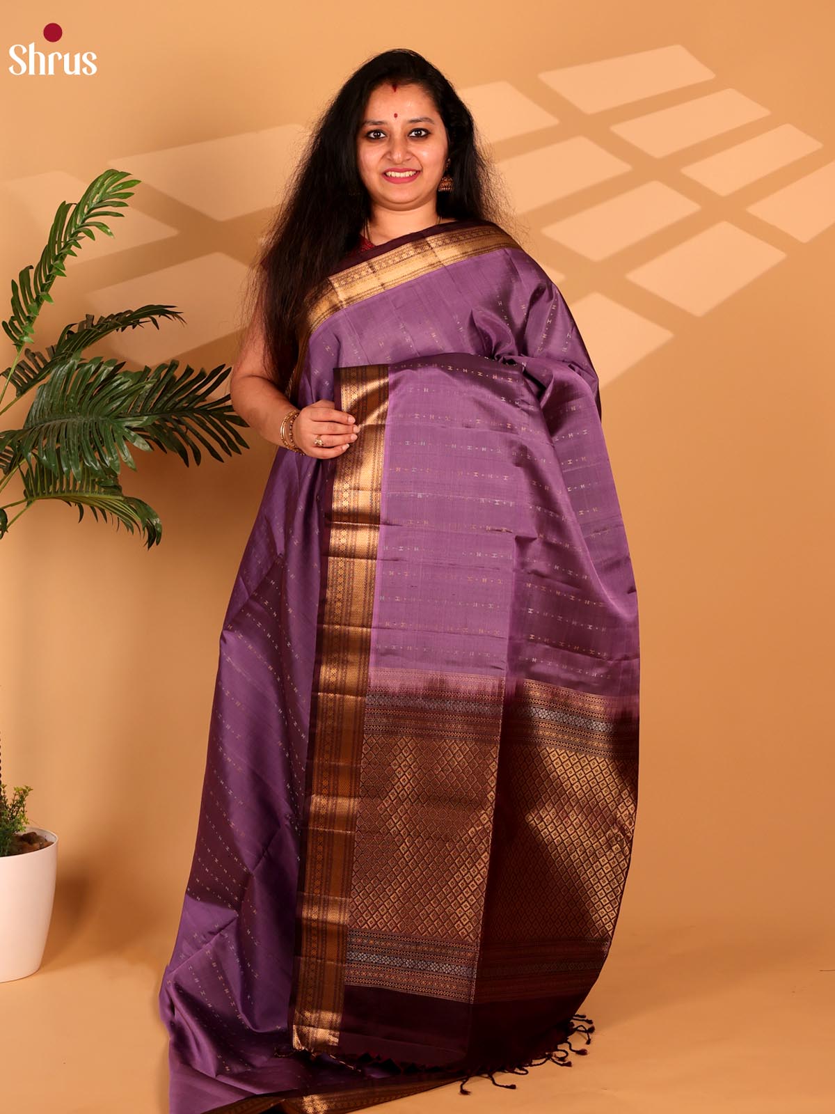 Purple & Brown - Soft Silk Saree