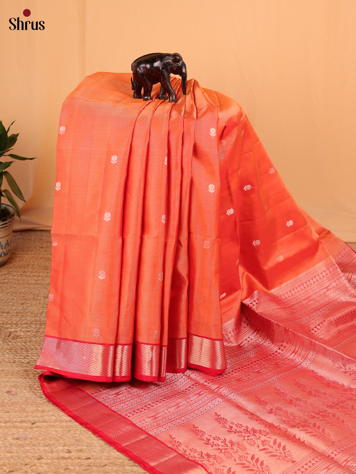 Orange & Red - Soft Silk Saree