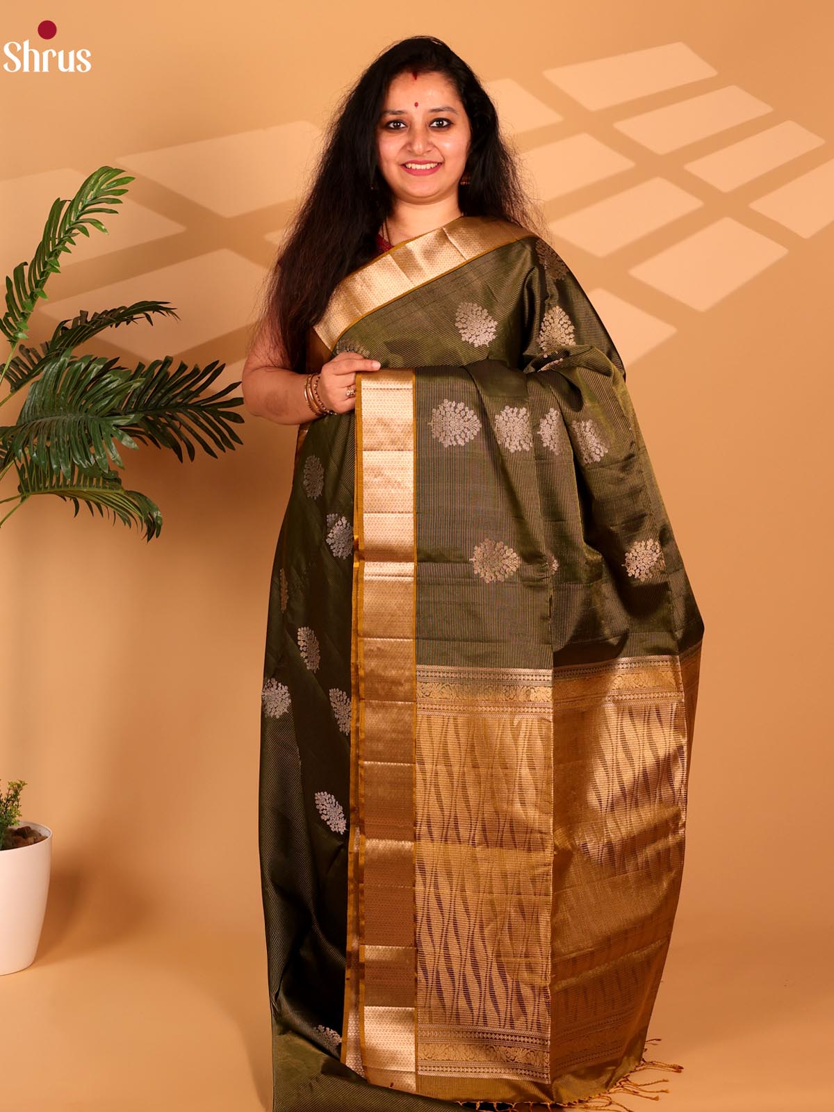 Mint Green & Mehandi - Soft Silk Saree