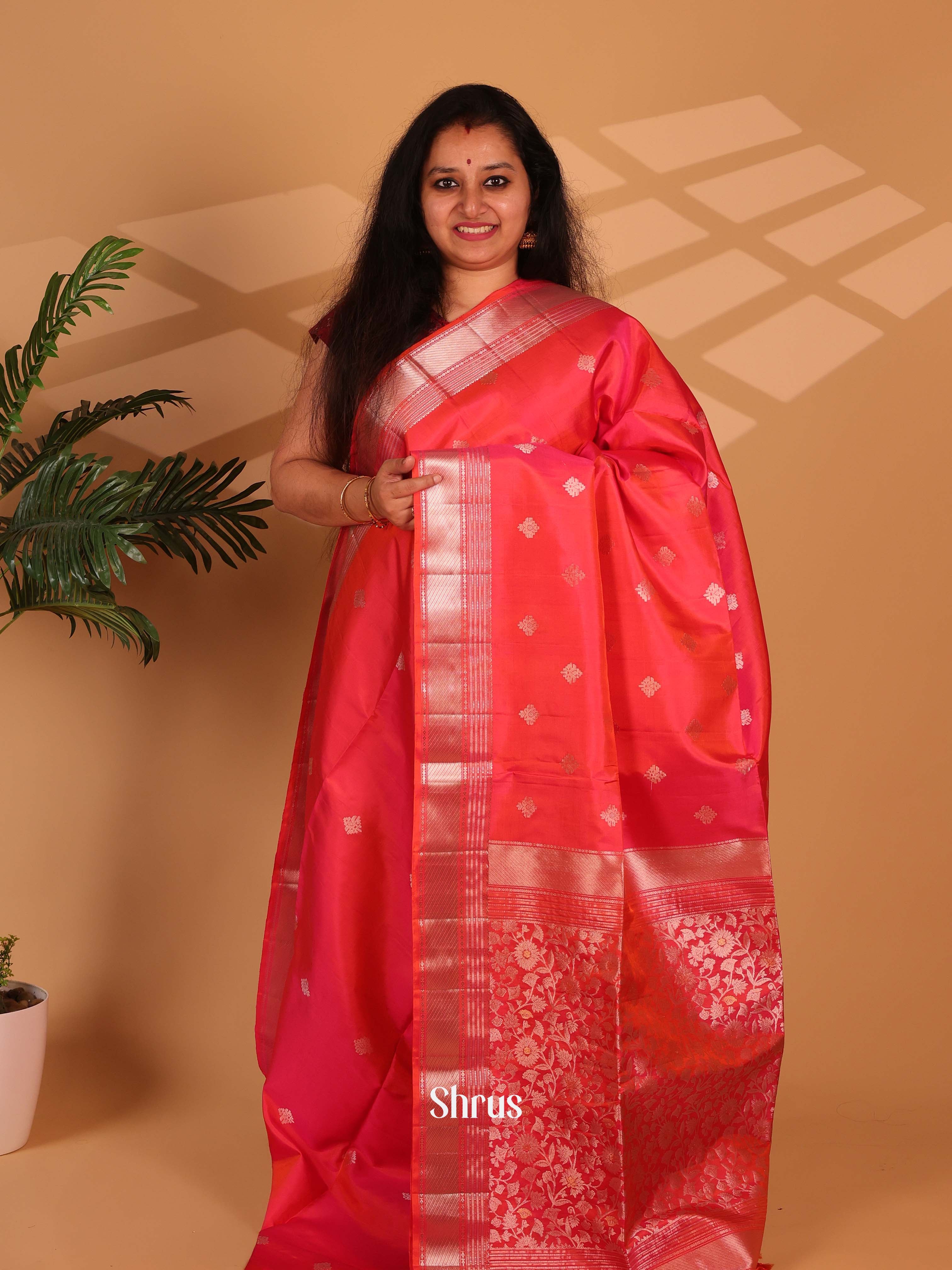 Orangish Pink(Single Tone) - Soft Silk Saree